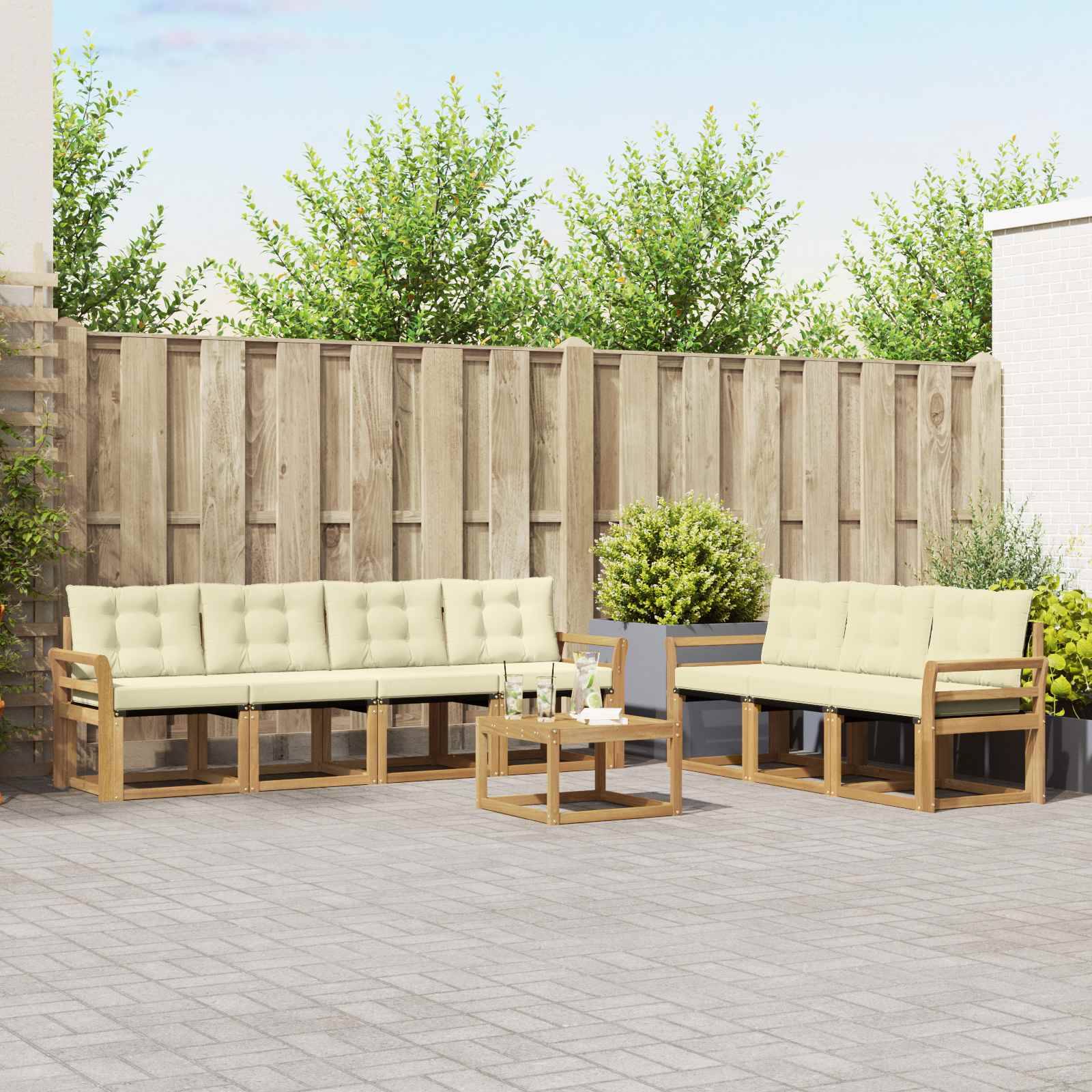 vidaXL Outdoor-Sofagarnitur mit Kissen 8 pcs Weiß und Creme