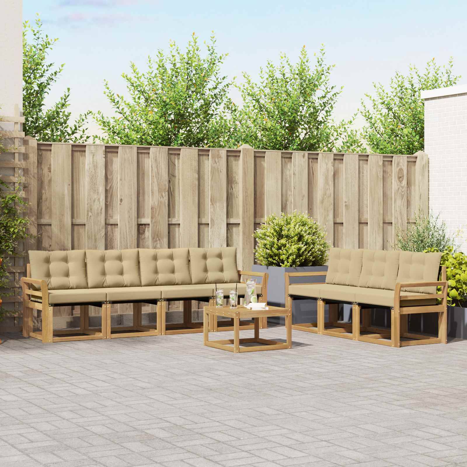 vidaXL Outdoor-Sofagarnitur mit Kissen 8 pcs Weiß und Beige