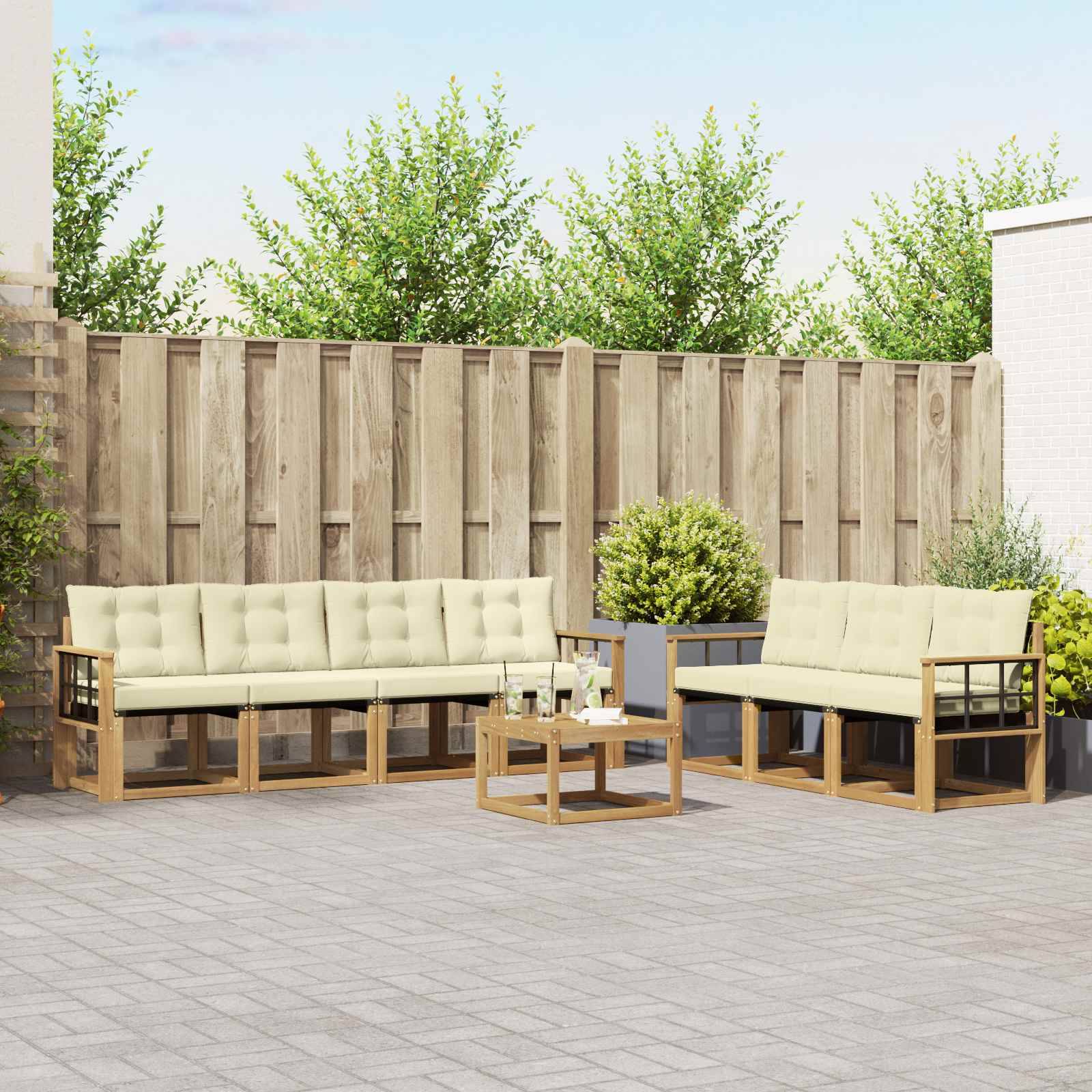 vidaXL Outdoor-Sofagarnitur mit Kissen 8 pcs Weiß und Creme