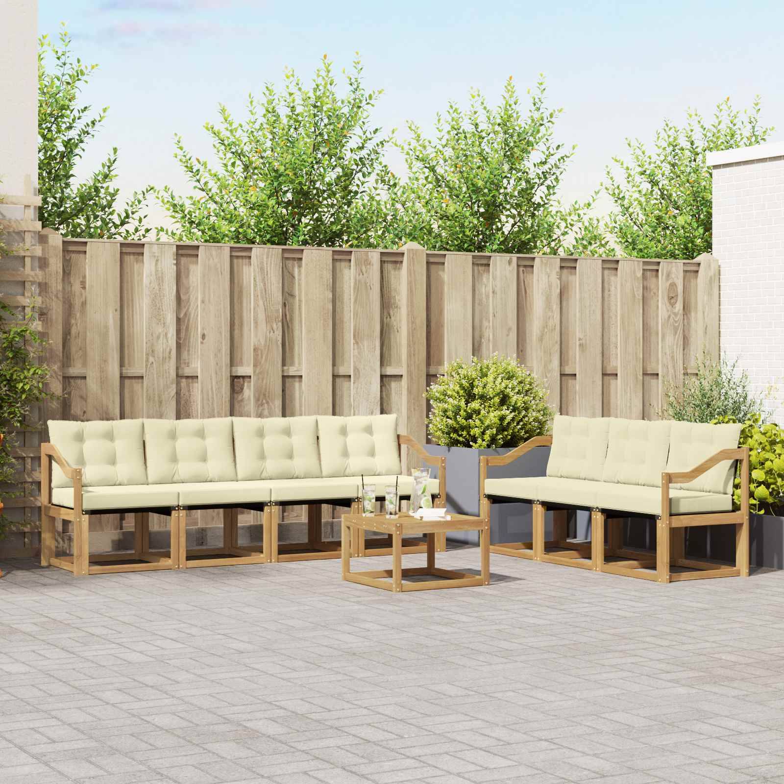 vidaXL Outdoor-Sofagarnitur mit Kissen 8 pcs Weiß und Creme