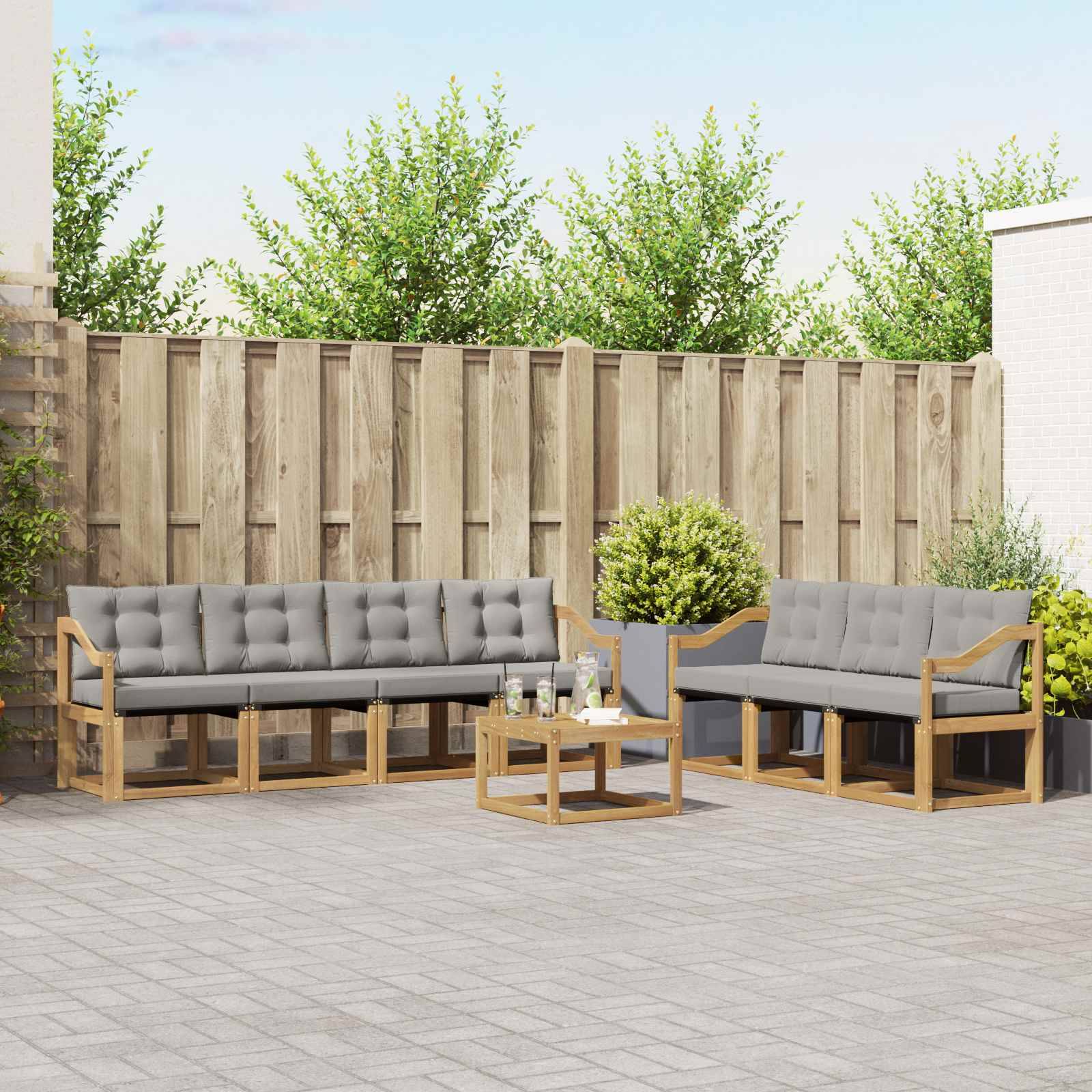 vidaXL Outdoor-Sofagarnitur mit Kissen 8 pcs Weiß und Hellgrau