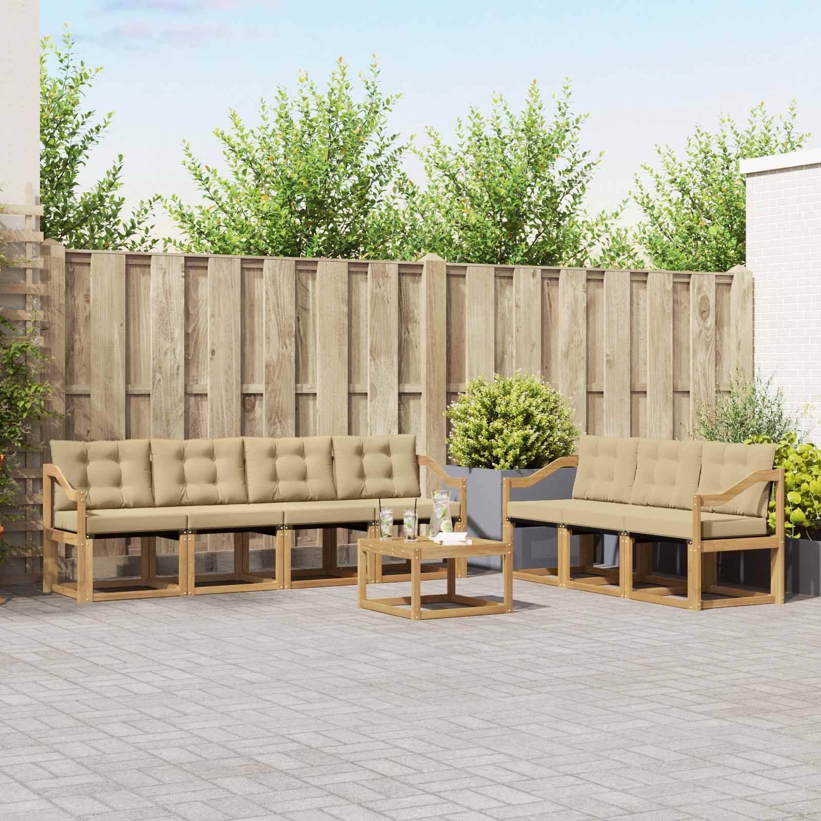 vidaXL Outdoor-Sofagarnitur mit Kissen 8 pcs Weiß und Beige