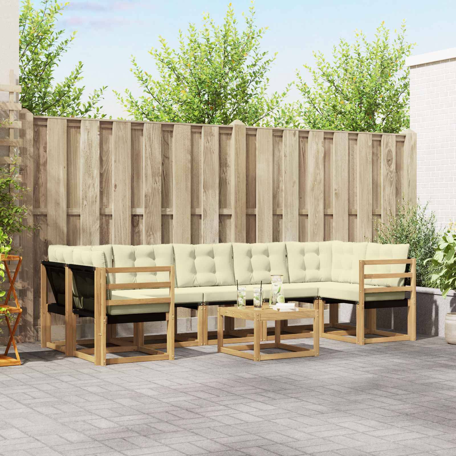 vidaXL Outdoor-Sofagarnitur mit Kissen 8 pcs Weiß und Creme