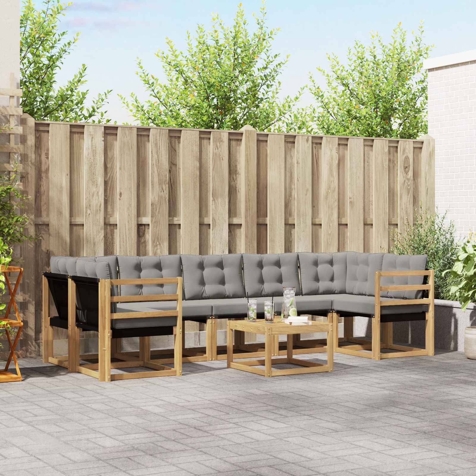 vidaXL Outdoor-Sofagarnitur mit Kissen 8 pcs Weiß und Hellgrau