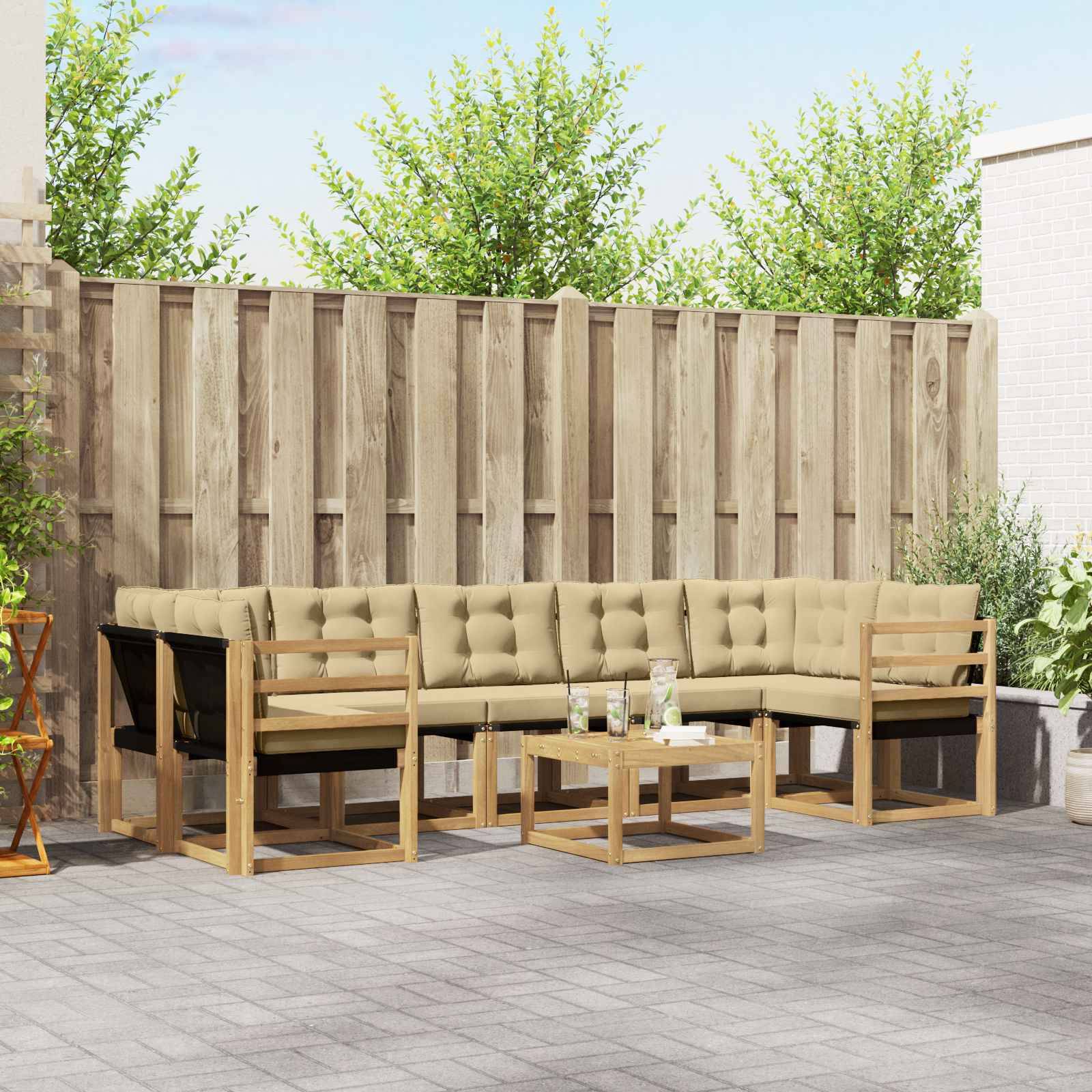 vidaXL Outdoor-Sofagarnitur mit Kissen 8 pcs Weiß und Beige