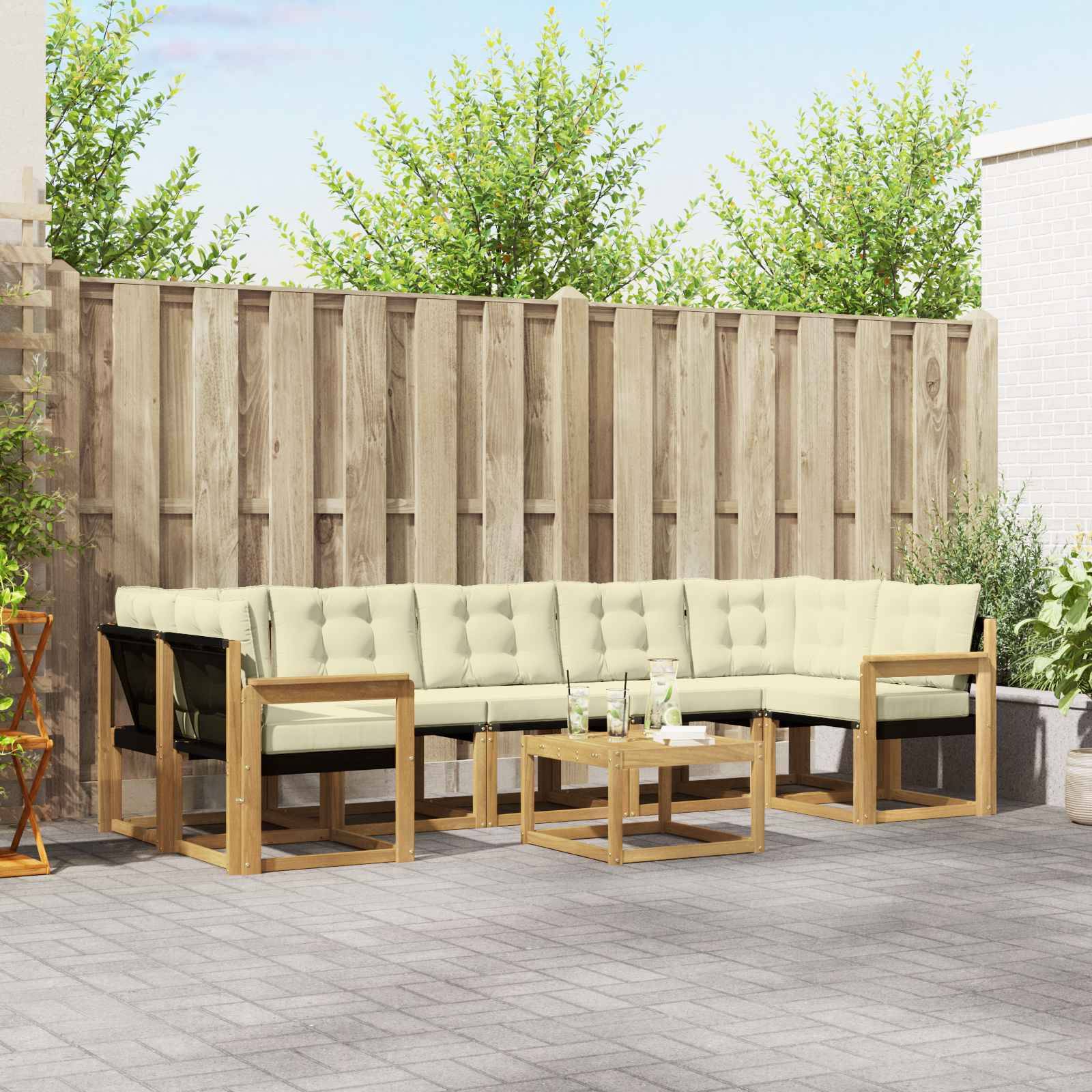 vidaXL Outdoor-Sofagarnitur mit Kissen 8 pcs Weiß und Creme