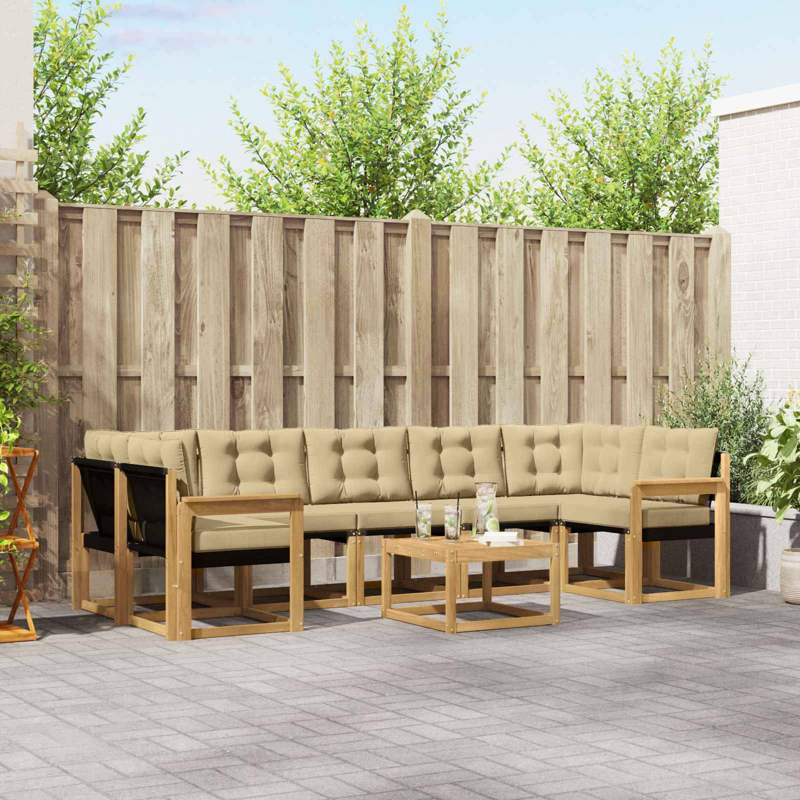 vidaXL Outdoor-Sofagarnitur mit Kissen 8 pcs Weiß und Beige