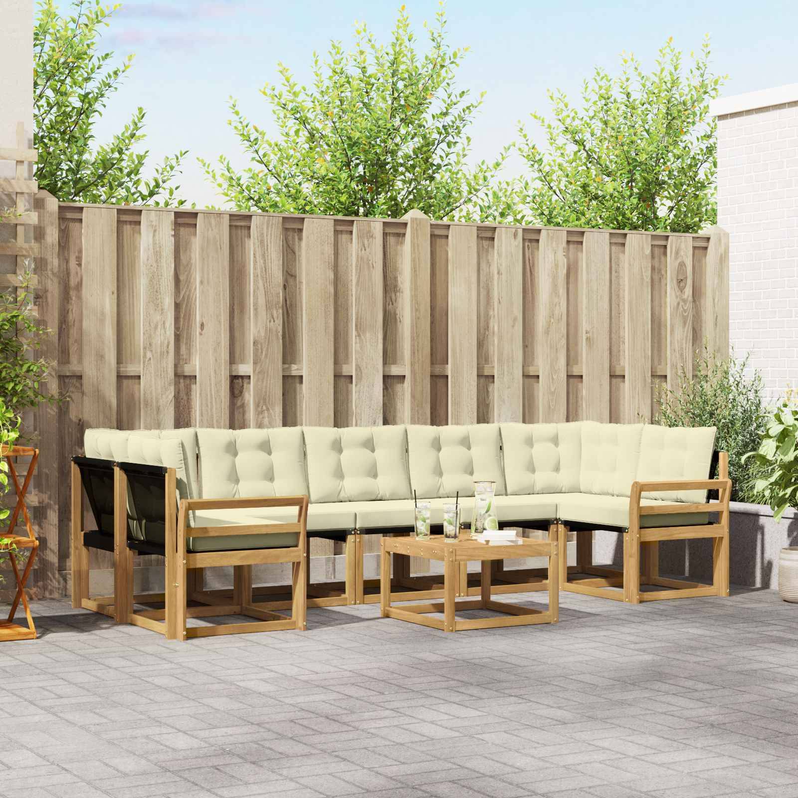 vidaXL Outdoor-Sofagarnitur mit Kissen 8 pcs Weiß und Creme