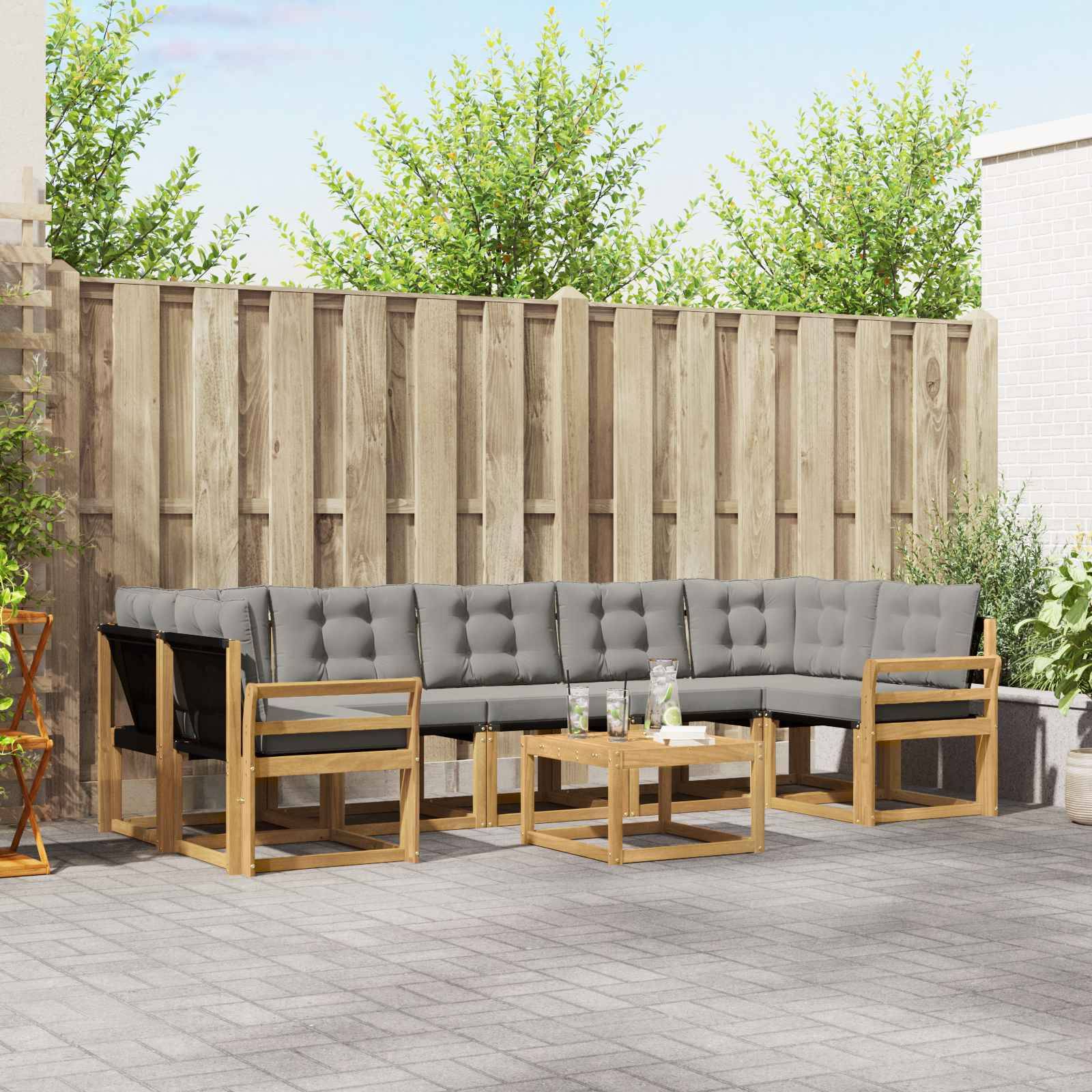 vidaXL Outdoor-Sofagarnitur mit Kissen 8 pcs Weiß und Hellgrau