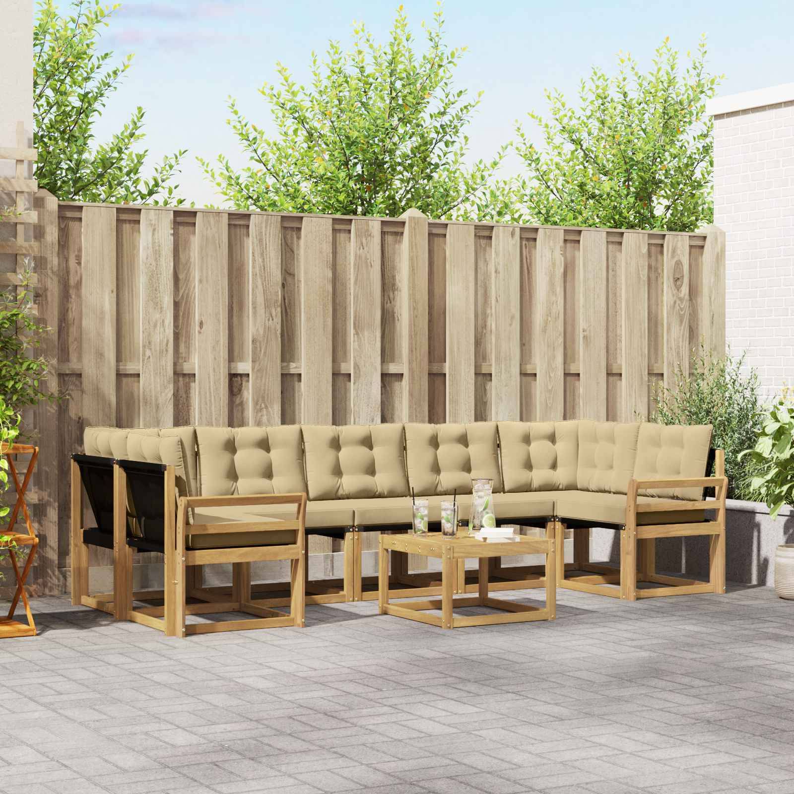 vidaXL Outdoor-Sofagarnitur mit Kissen 8 pcs Weiß und Beige
