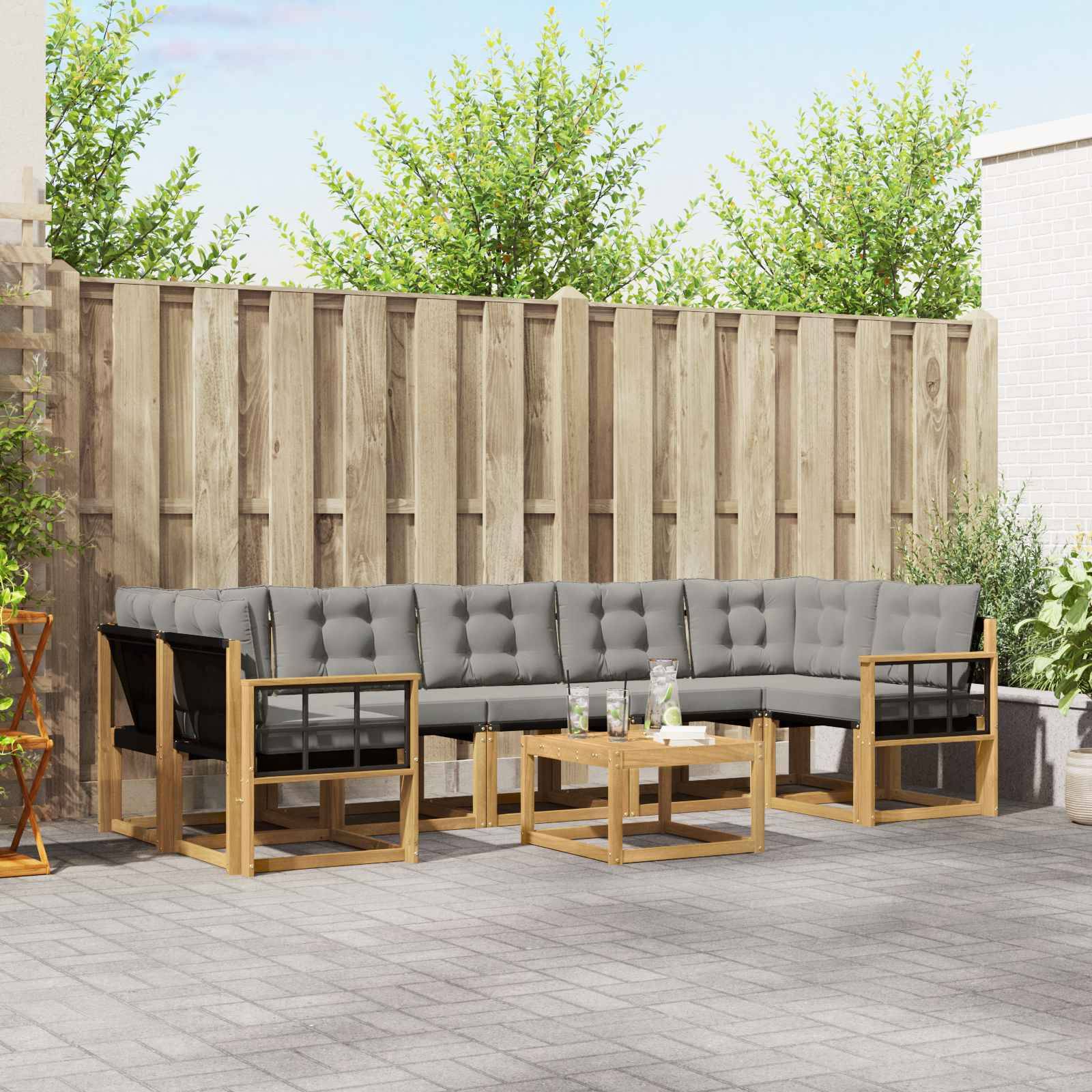 vidaXL Outdoor-Sofagarnitur mit Kissen 8 pcs Weiß und Hellgrau