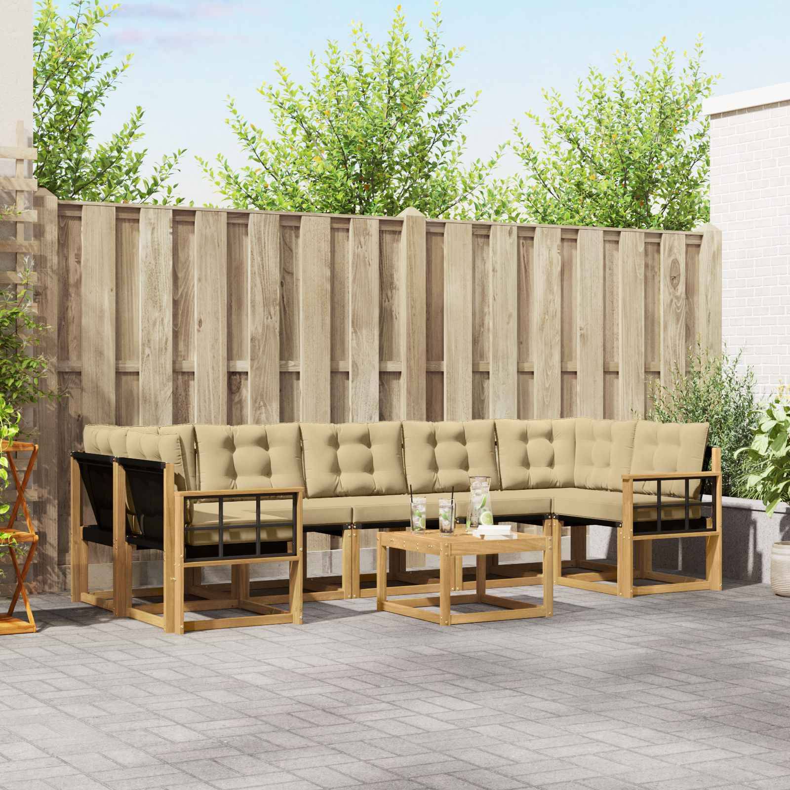 vidaXL Outdoor-Sofagarnitur mit Kissen 8 pcs Weiß und Beige