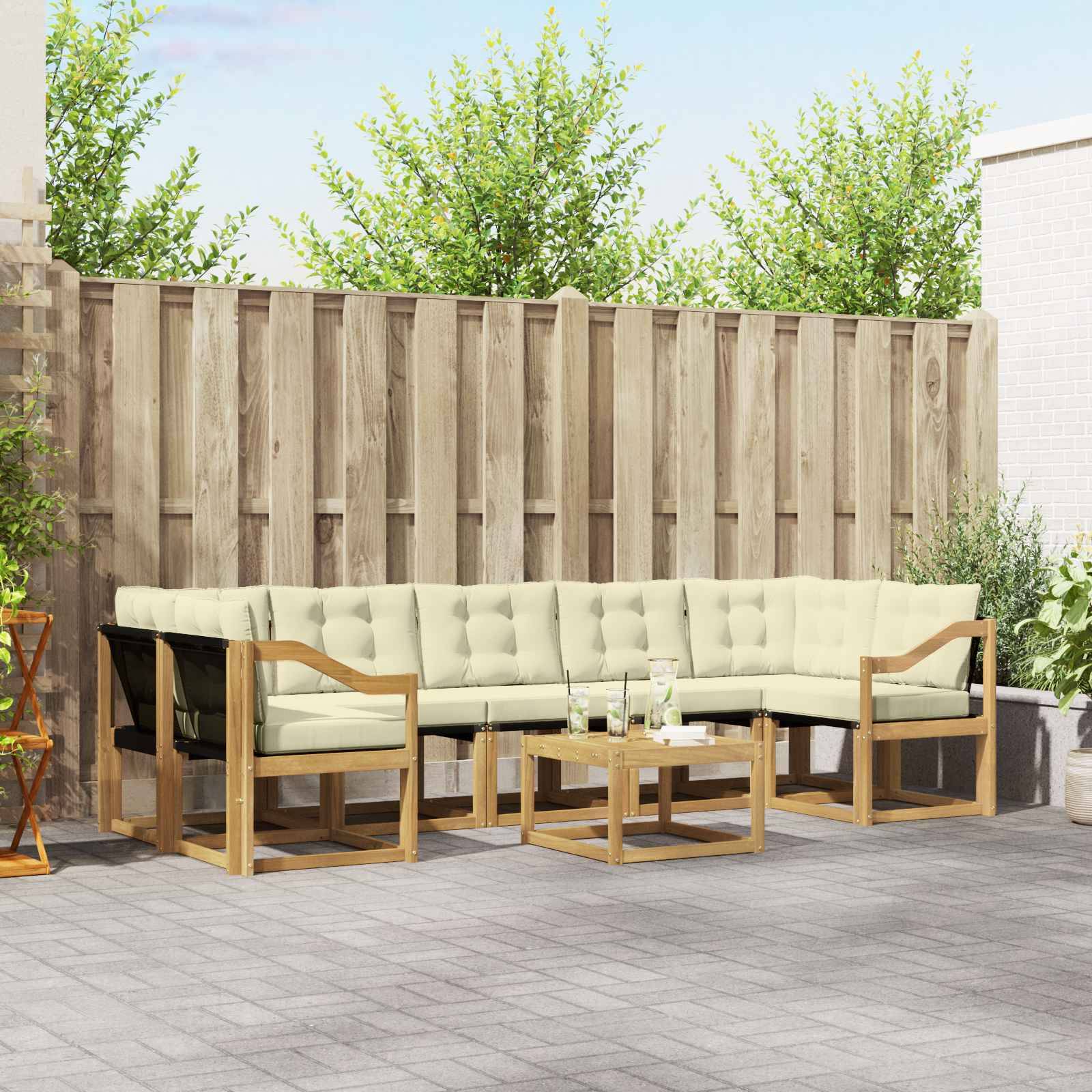 vidaXL Outdoor-Sofagarnitur mit Kissen 8 pcs Weiß und Creme