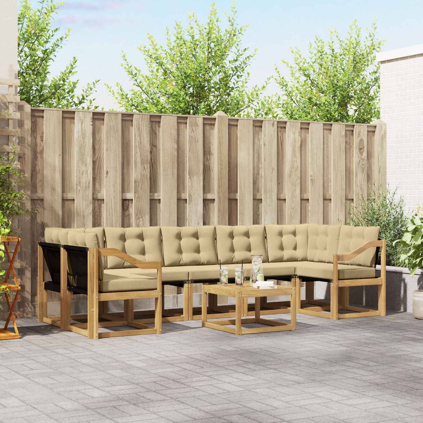 vidaXL Outdoor-Sofagarnitur mit Kissen 8 pcs Weiß und Beige