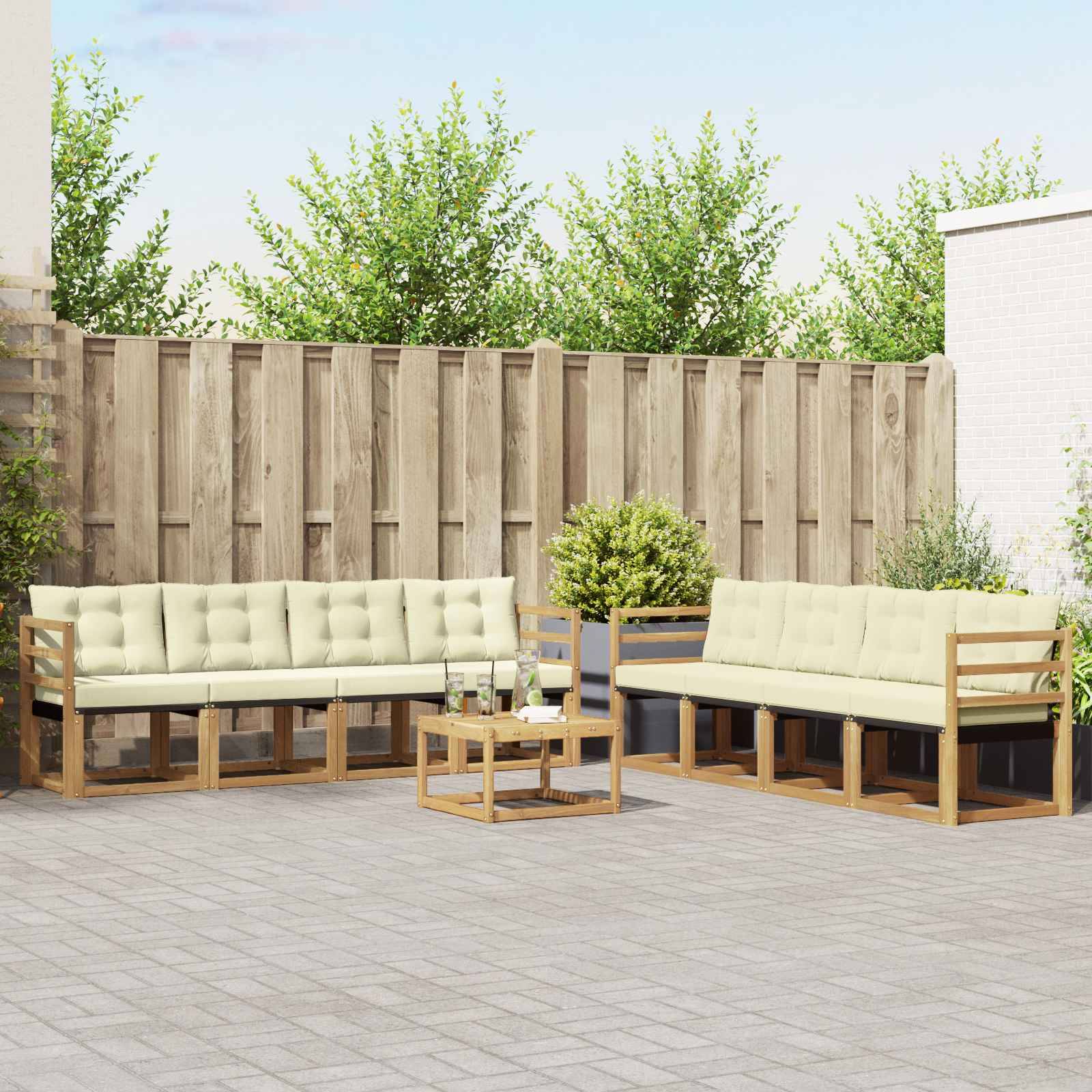 vidaXL Outdoor-Sofagarnitur mit Kissen 9 pcs Weiß und Creme