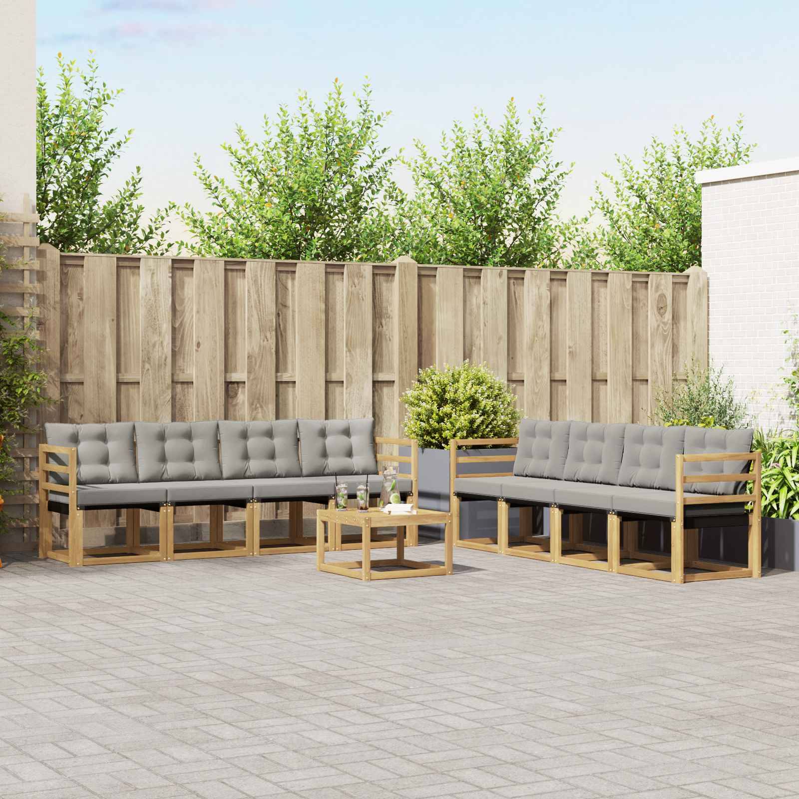 vidaXL Outdoor-Sofagarnitur mit Kissen 9 pcs Weiß und Hellgrau