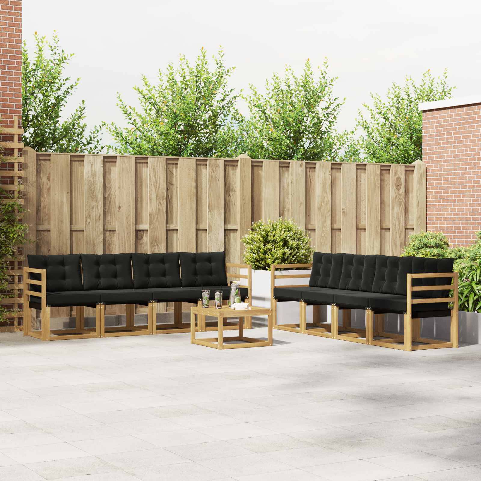 vidaXL Outdoor-Sofagarnitur mit Kissen 9 pcs Weiß und Schwarz