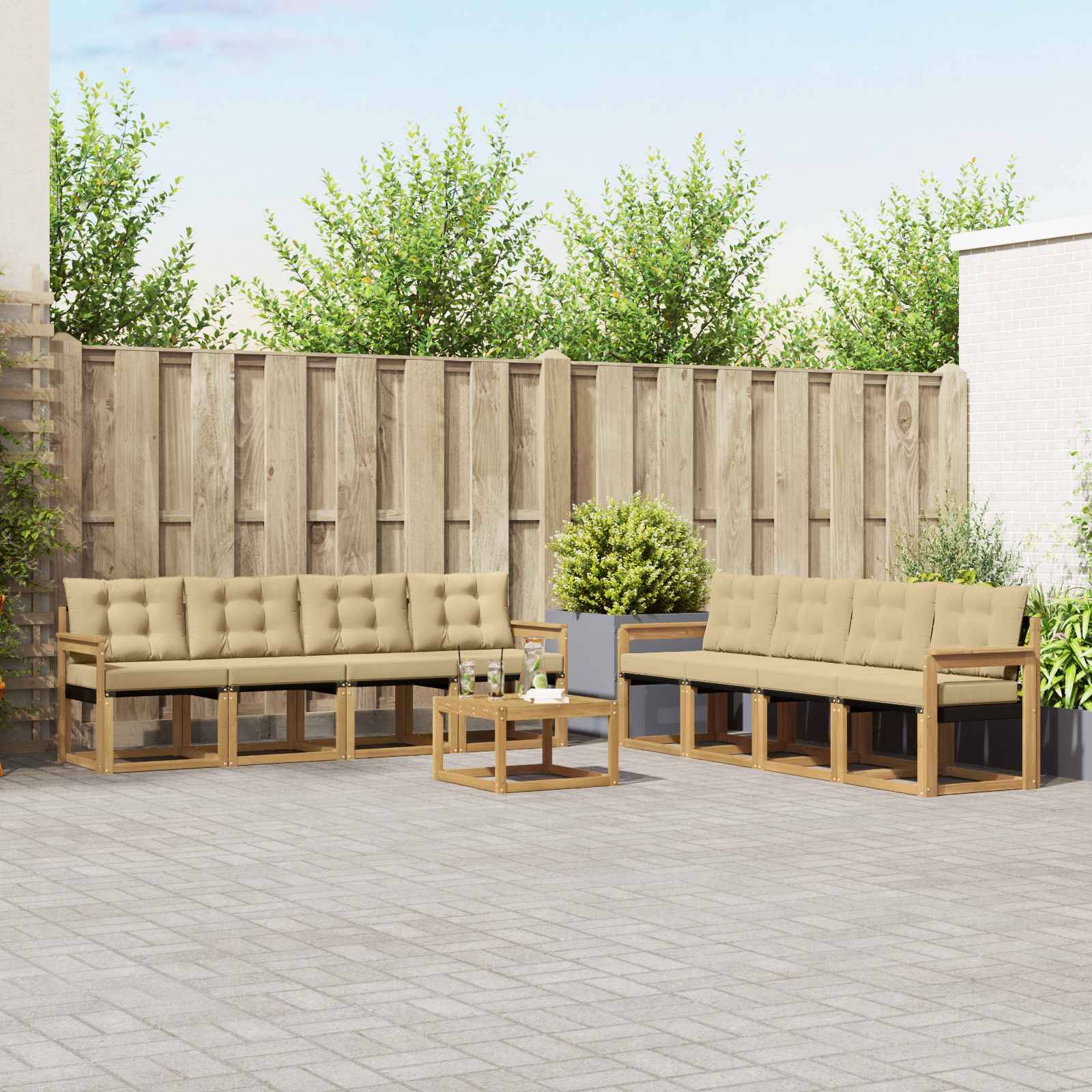 vidaXL Outdoor-Sofagarnitur mit Kissen 9 pcs Weiß und Beige