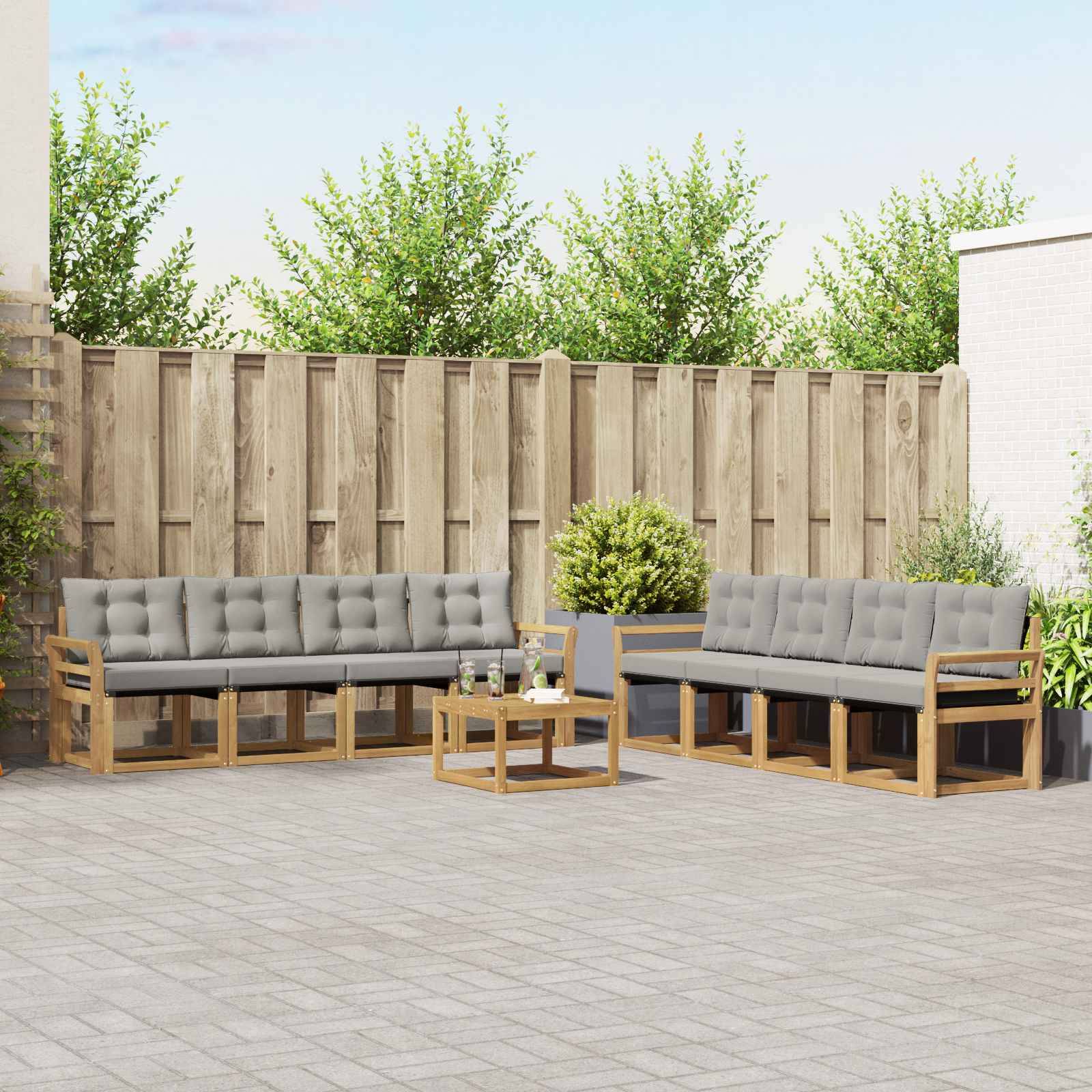 vidaXL Outdoor-Sofagarnitur mit Kissen 9 pcs Weiß und Hellgrau