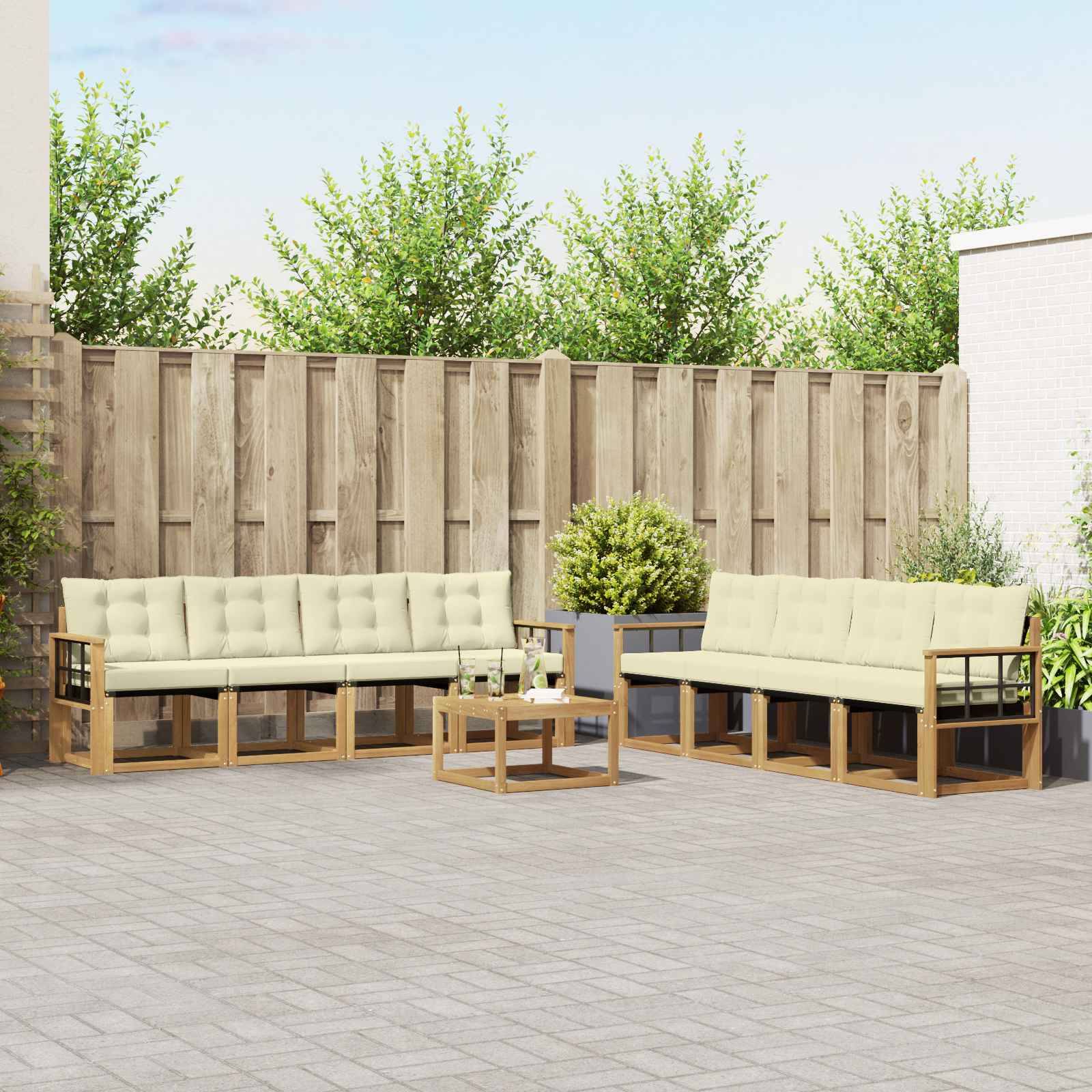 vidaXL Outdoor-Sofagarnitur mit Kissen 9 pcs Weiß und Creme
