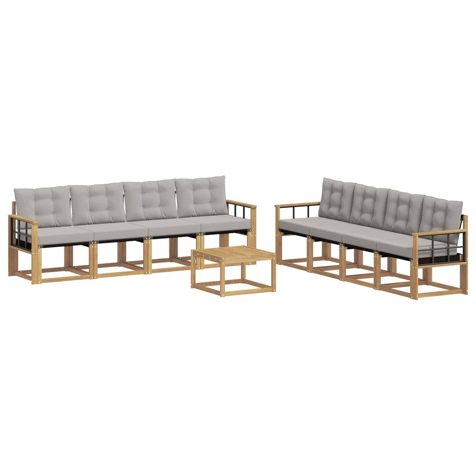 vidaXL Outdoor-Sofagarnitur mit Kissen 9 pcs Weiß und Hellgrau