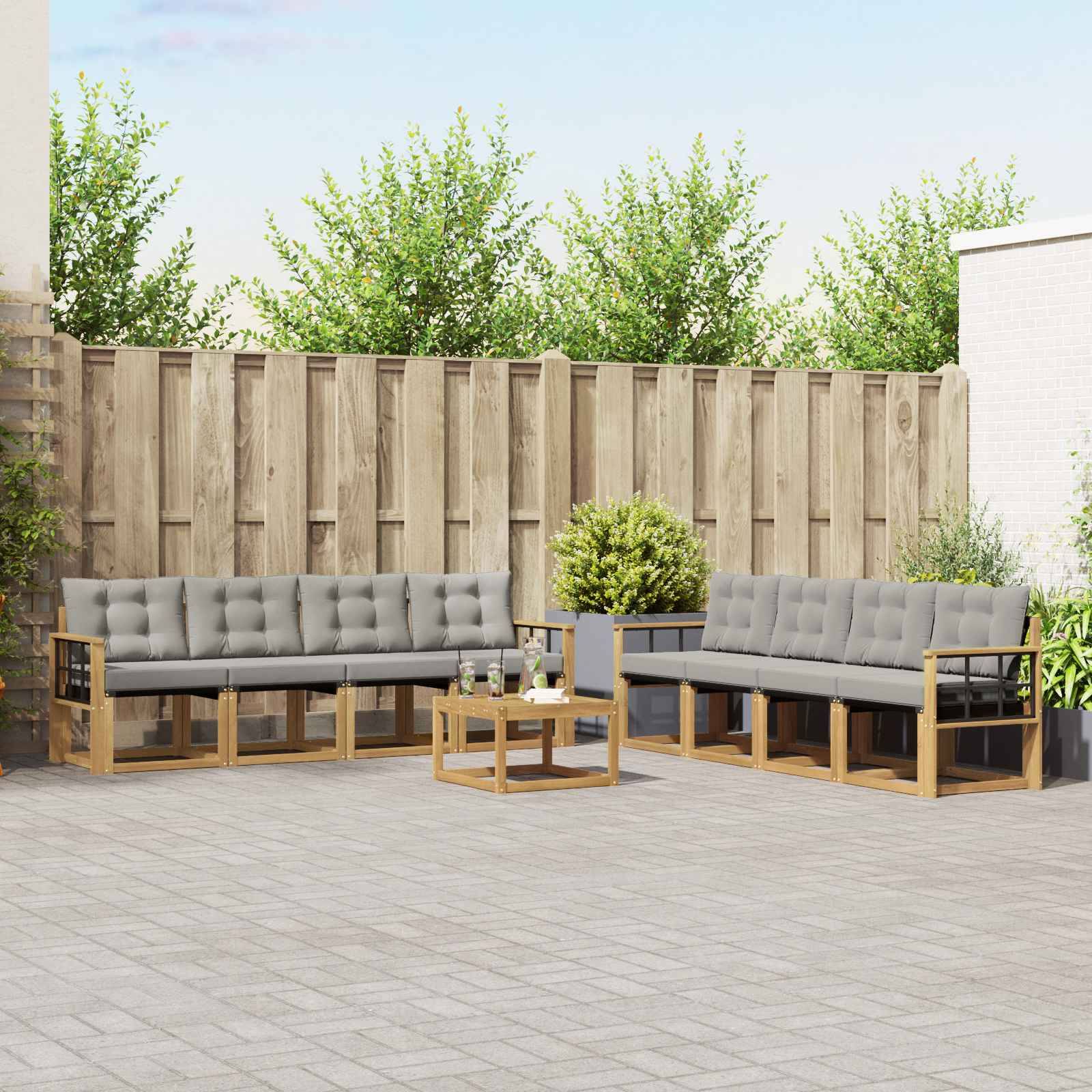 vidaXL Outdoor-Sofagarnitur mit Kissen 9 pcs Weiß und Hellgrau