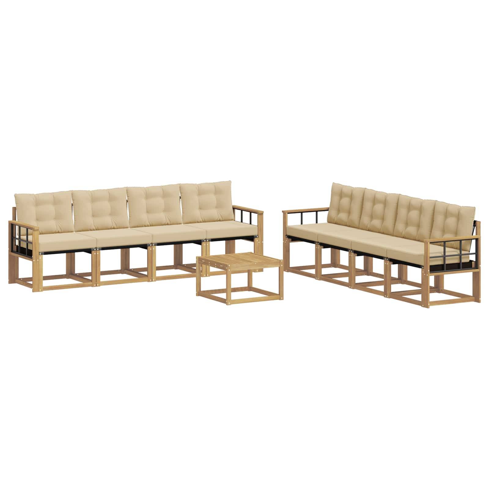 vidaXL Outdoor-Sofagarnitur mit Kissen 9 pcs Weiß und Beige