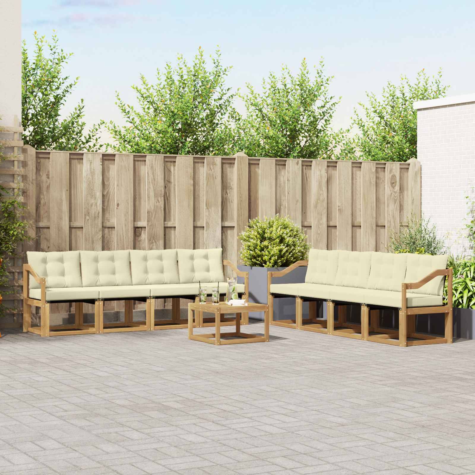 vidaXL Outdoor-Sofagarnitur mit Kissen 9 pcs Weiß und Creme