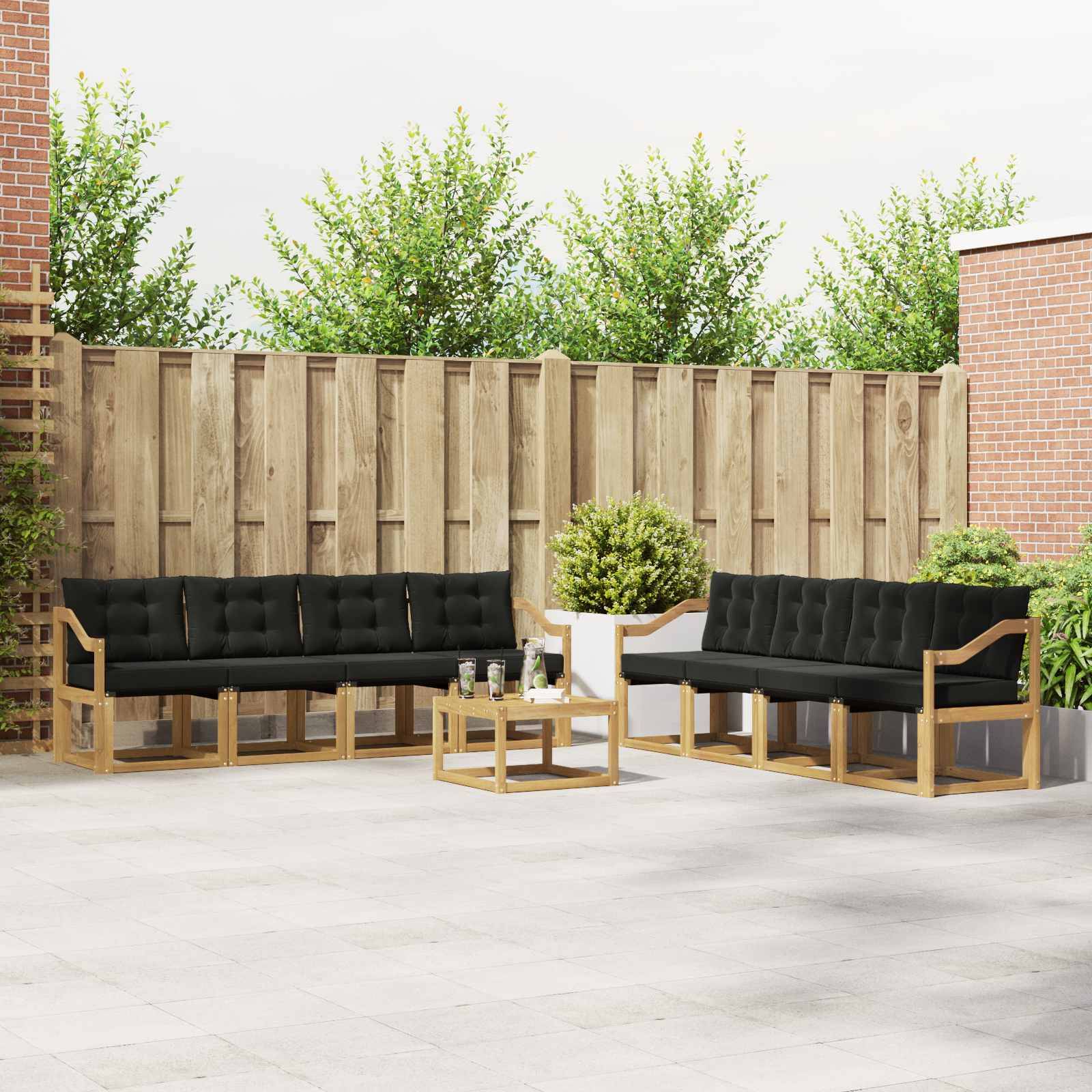 vidaXL Outdoor-Sofagarnitur mit Kissen 9 pcs Weiß und Schwarz