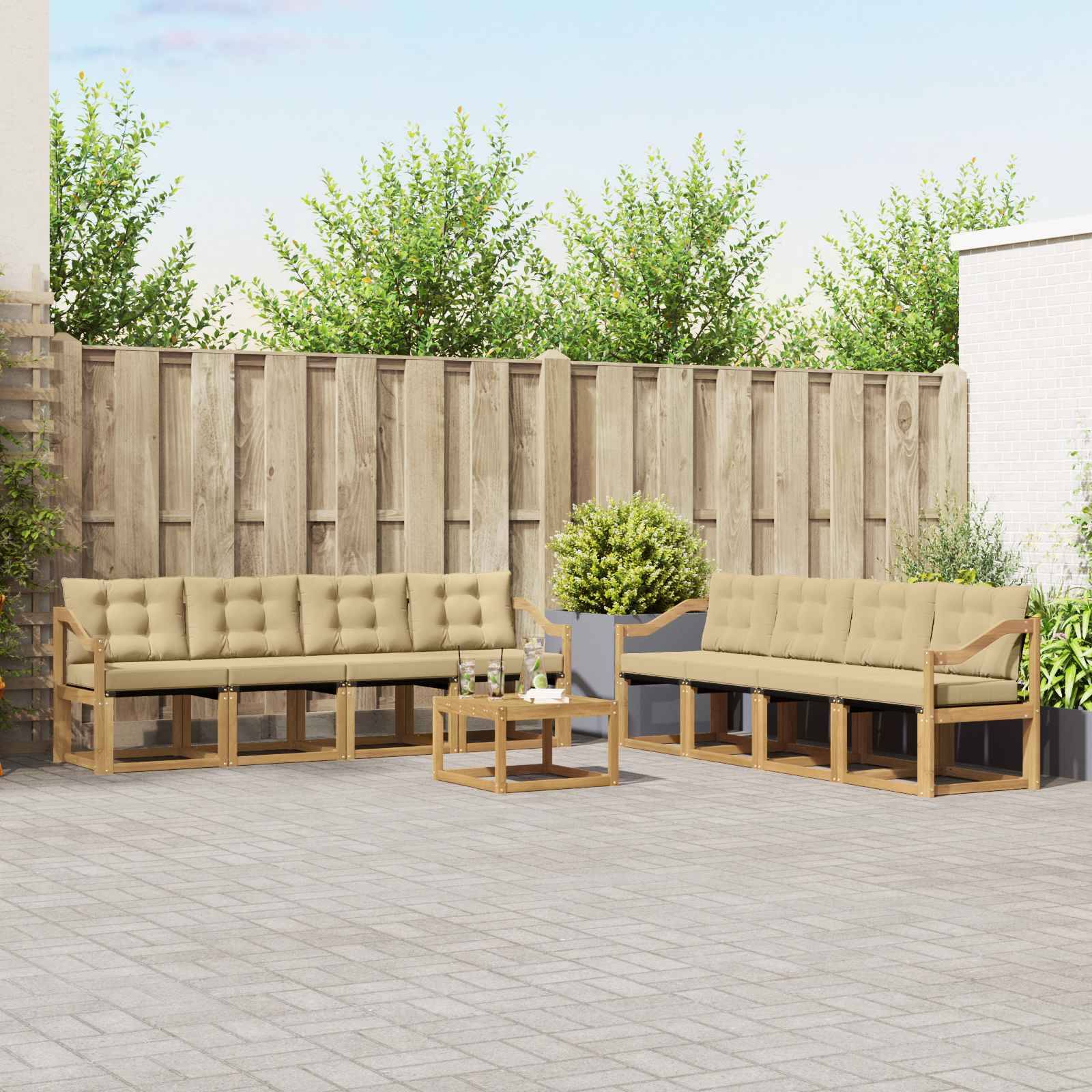 vidaXL Outdoor-Sofagarnitur mit Kissen 9 pcs Weiß und Beige