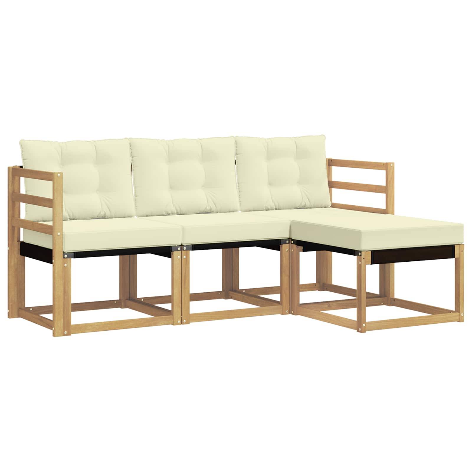 vidaXL Outdoor-Sofagarnitur mit Kissen 4 pcs Weiß und Creme