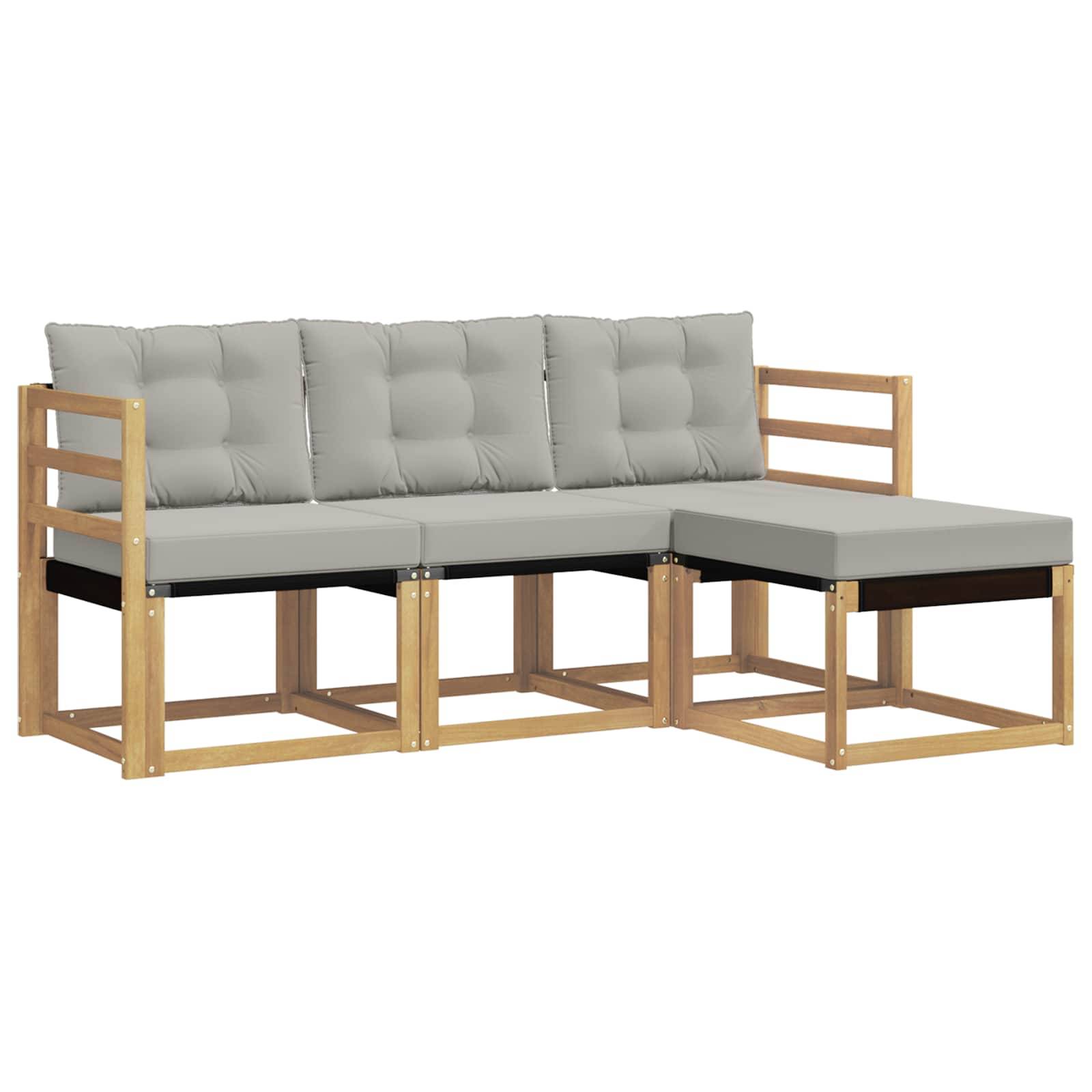 vidaXL Outdoor-Sofagarnitur mit Kissen 4 pcs Weiß und Hellgrau