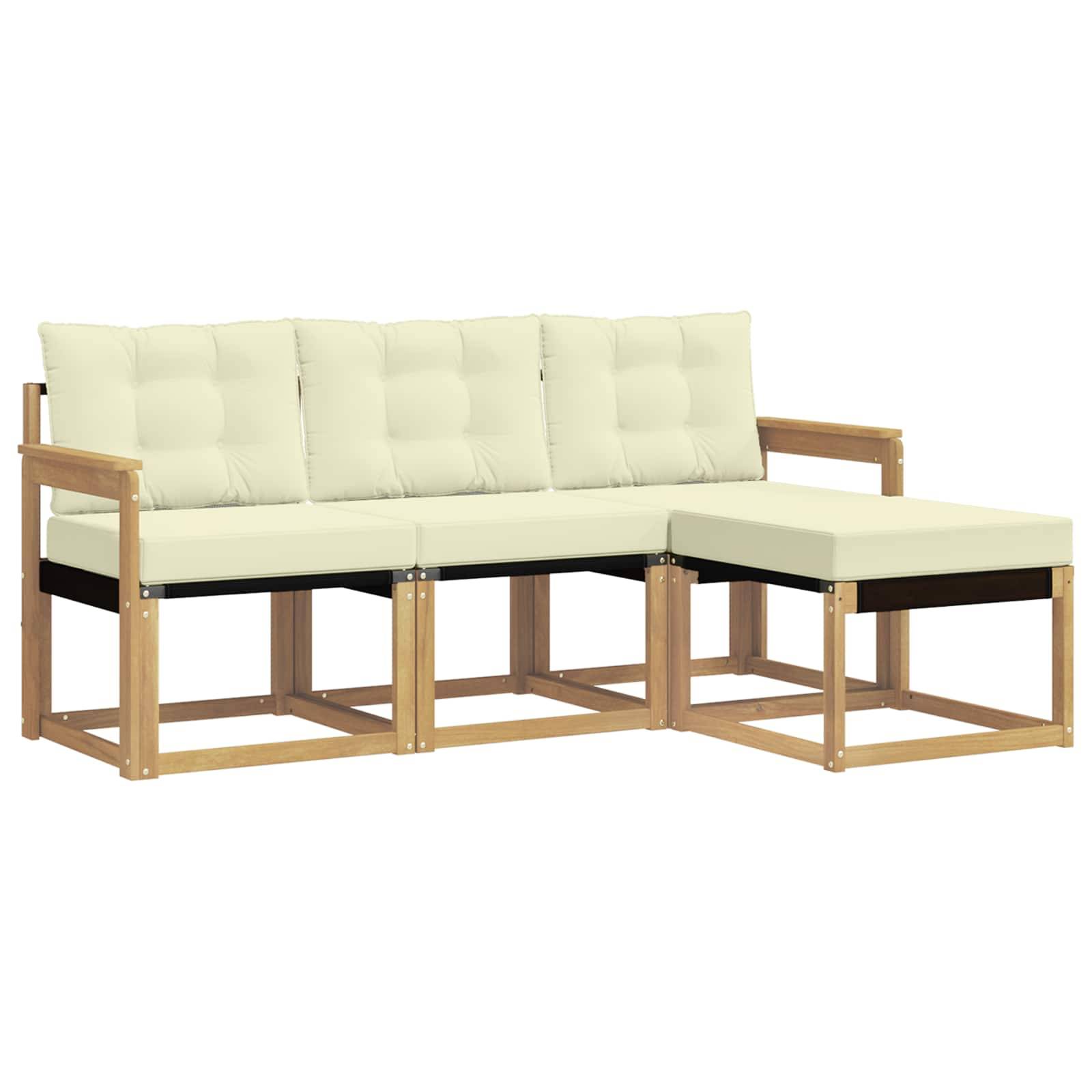 vidaXL Outdoor-Sofagarnitur mit Kissen 4 pcs Weiß und Creme