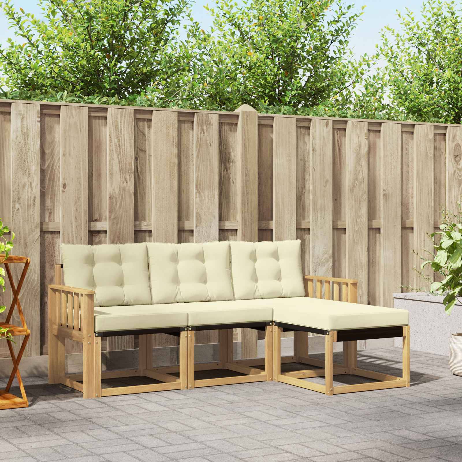 vidaXL Outdoor-Sofagarnitur mit Kissen 4 pcs Weiß und Creme
