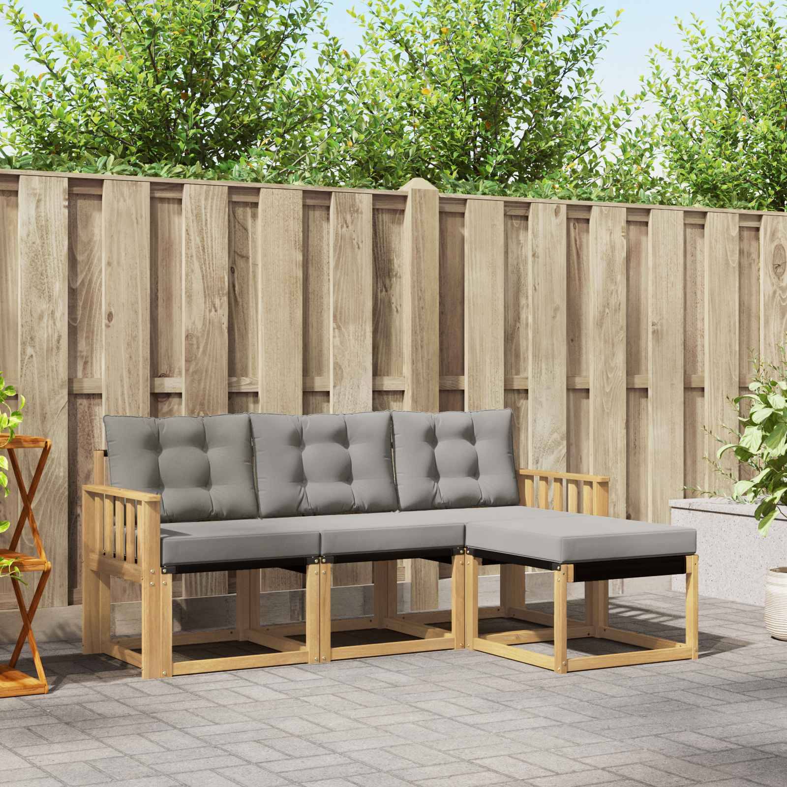 vidaXL Outdoor-Sofagarnitur mit Kissen 4 pcs Weiß und Hellgrau