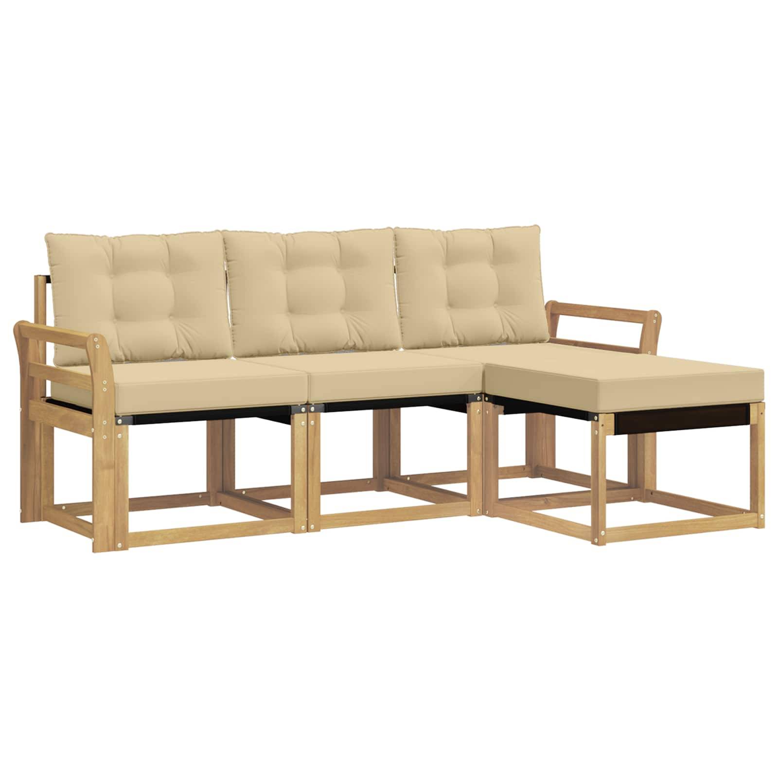 vidaXL Outdoor-Sofagarnitur mit Kissen 4 pcs Weiß und Beige