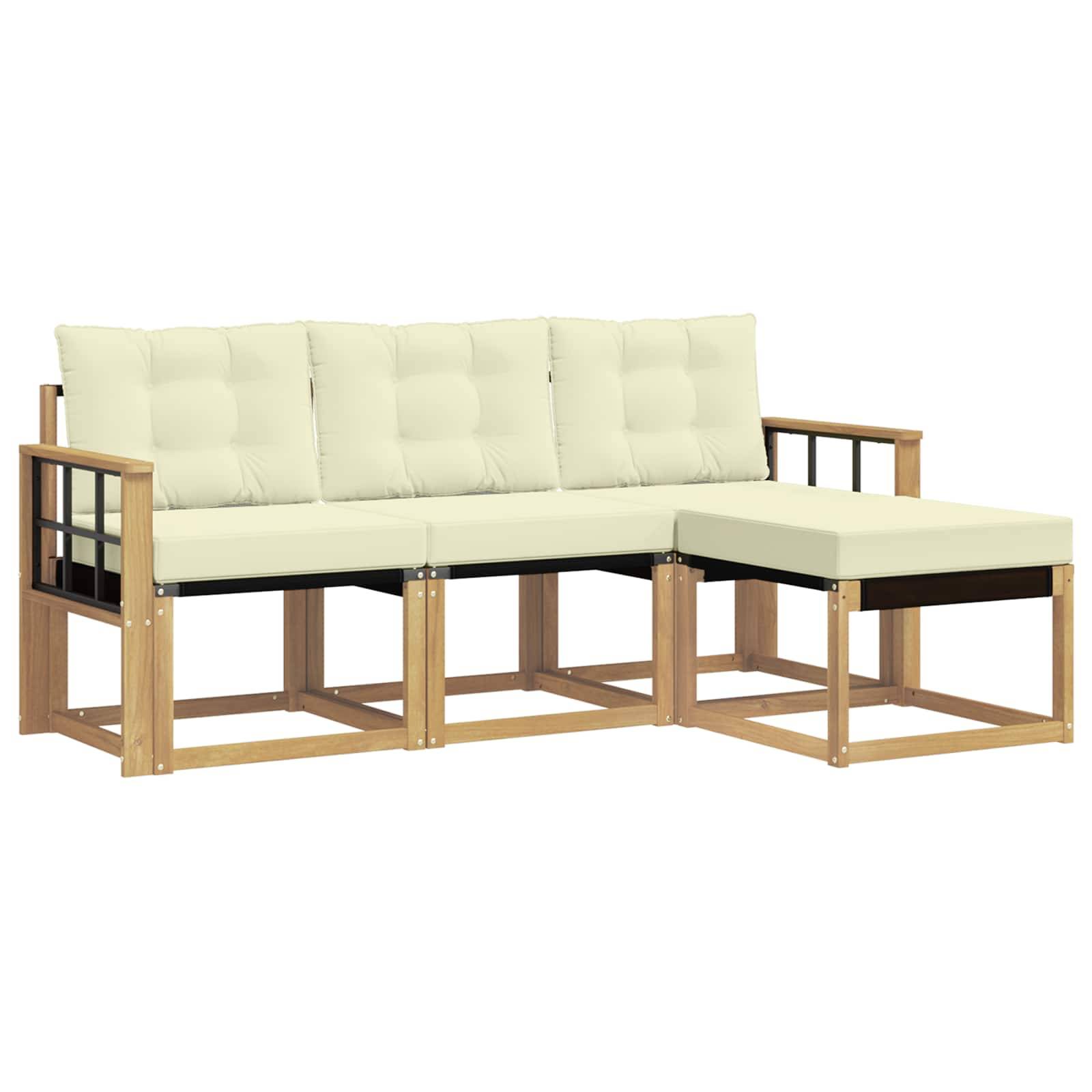 vidaXL Outdoor-Sofagarnitur mit Kissen 4 pcs Weiß und Creme