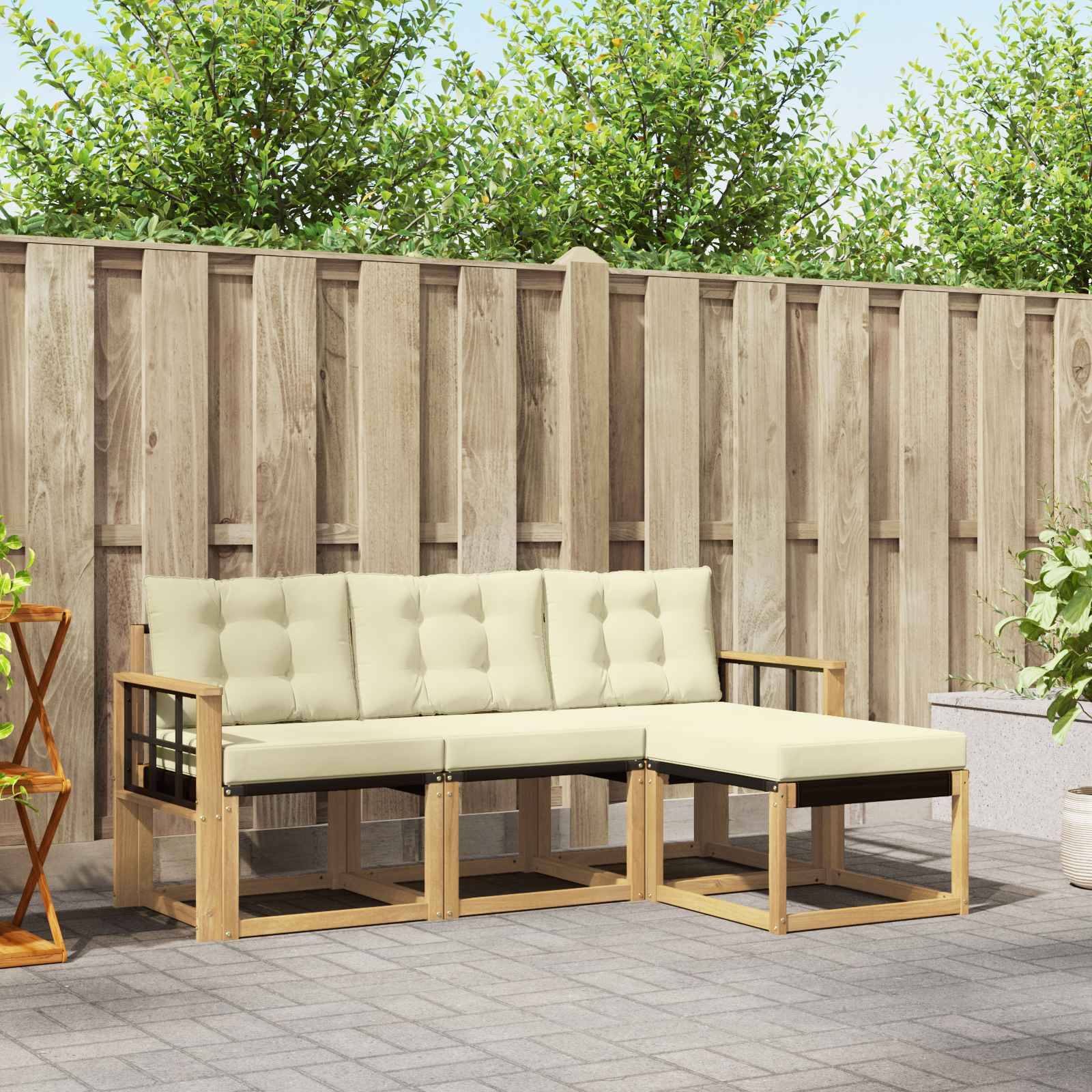 vidaXL Outdoor-Sofagarnitur mit Kissen 4 pcs Weiß und Creme