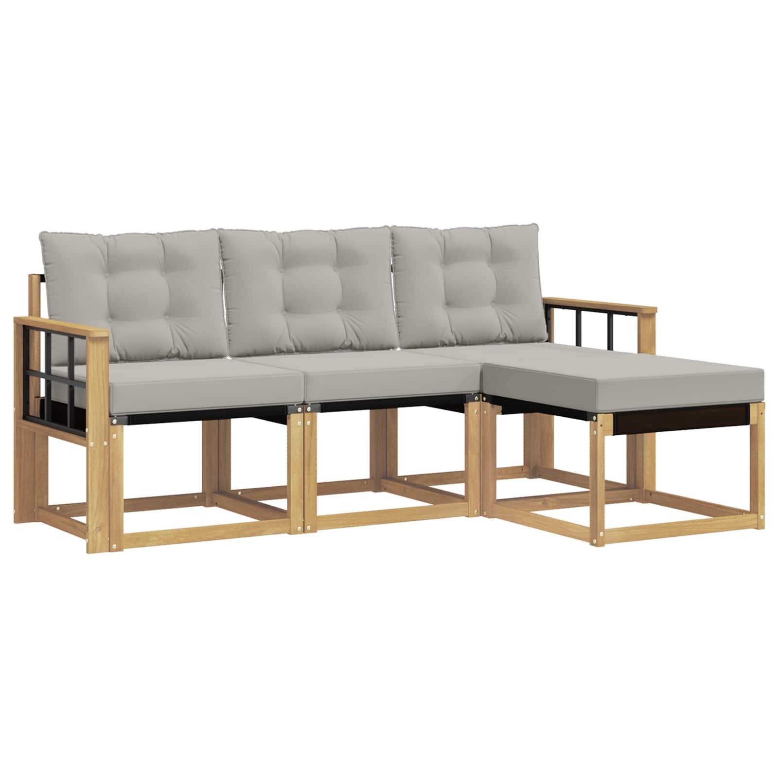 vidaXL Outdoor-Sofagarnitur mit Kissen 4 pcs Weiß und Hellgrau