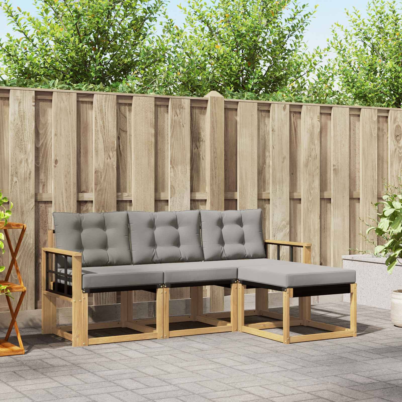 vidaXL Outdoor-Sofagarnitur mit Kissen 4 pcs Weiß und Hellgrau