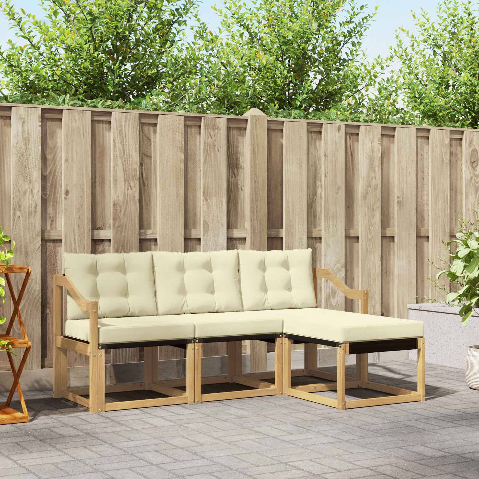 vidaXL Outdoor-Sofagarnitur mit Kissen 4 pcs Weiß und Creme