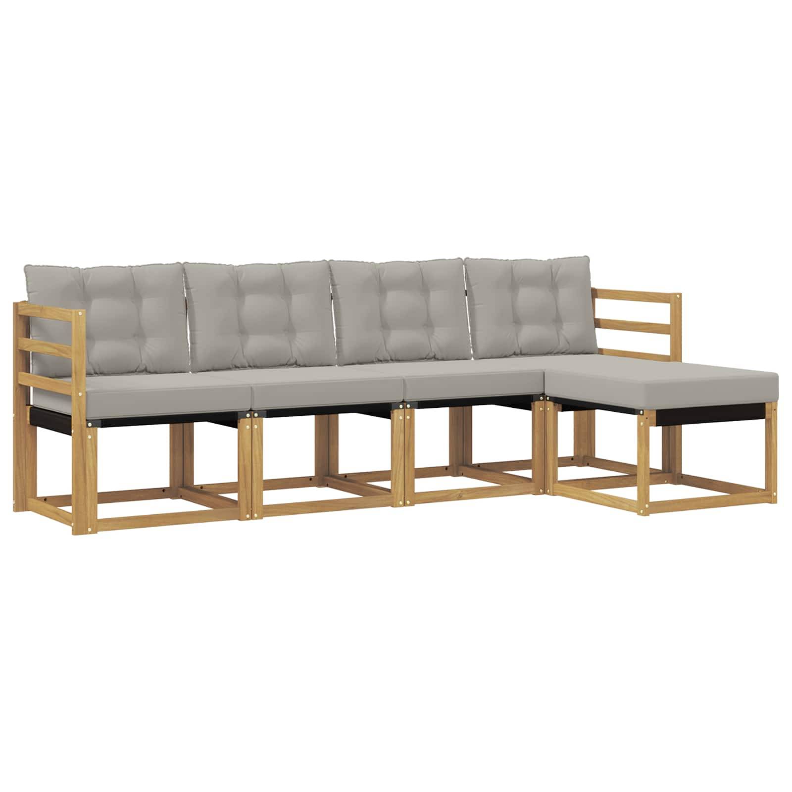 vidaXL Outdoor-Sofagarnitur mit Kissen 5 pcs Weiß und Hellgrau