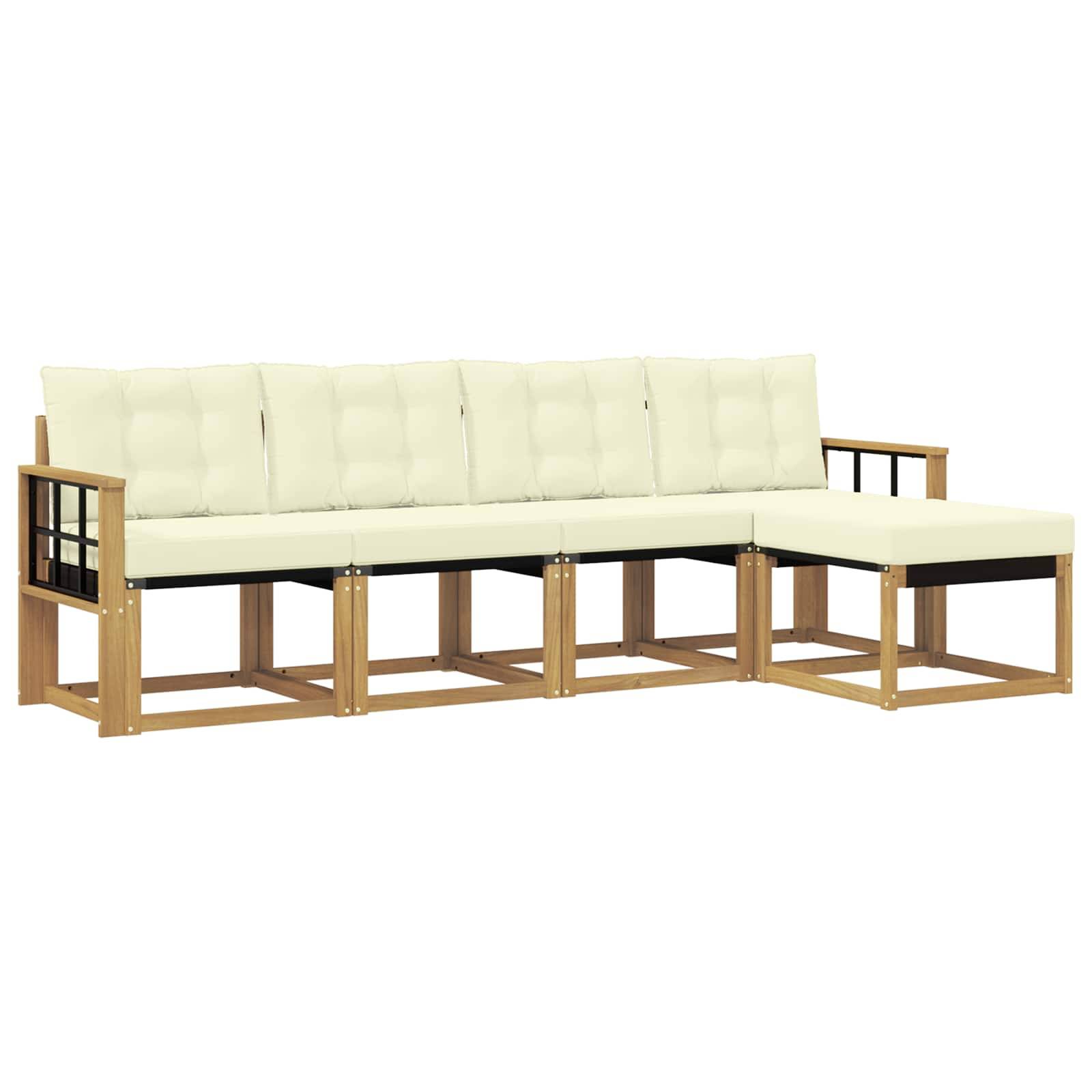 vidaXL Outdoor-Sofagarnitur mit Kissen 5 pcs Weiß und Creme