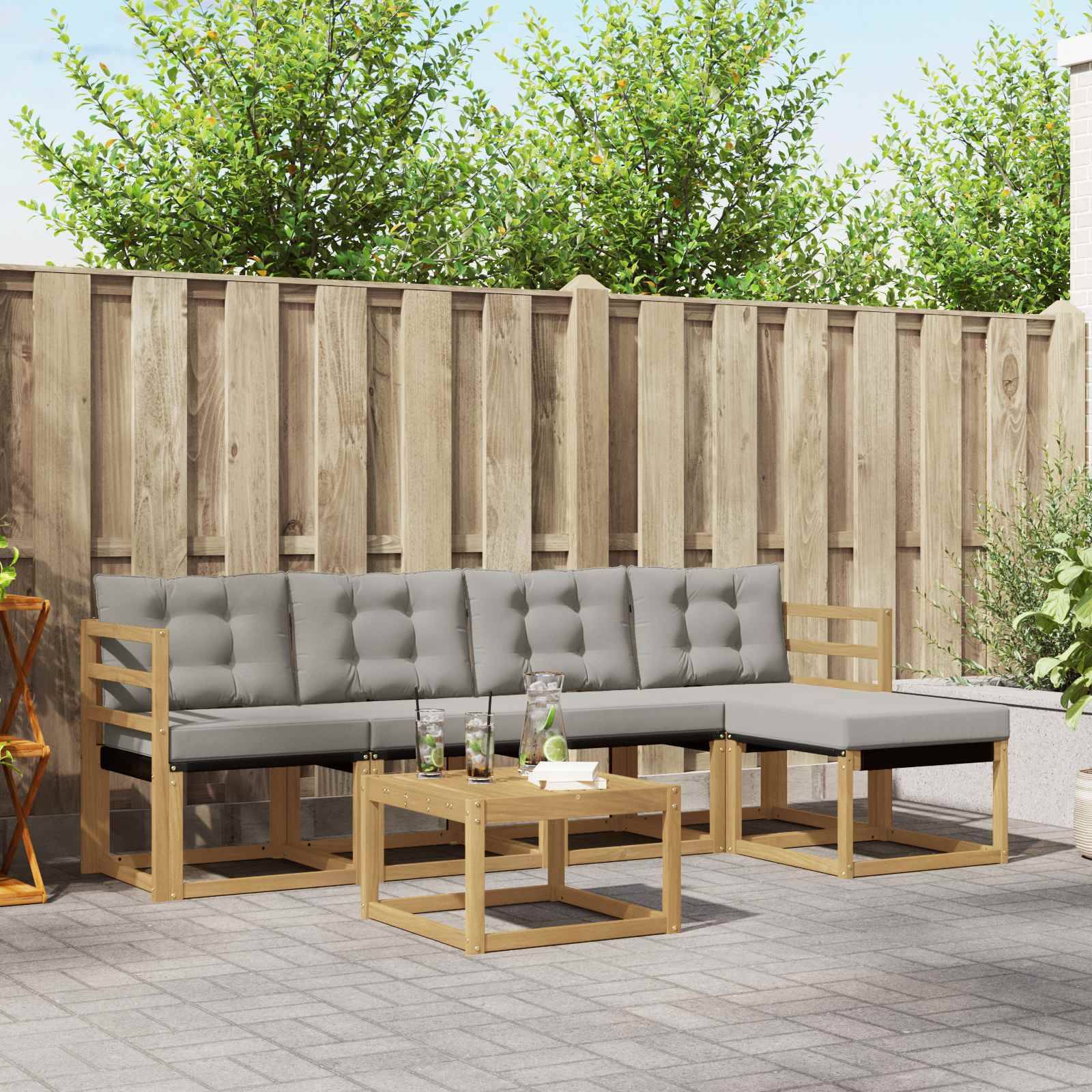 vidaXL Outdoor-Sofagarnitur mit Kissen 6 pcs Weiß und Hellgrau