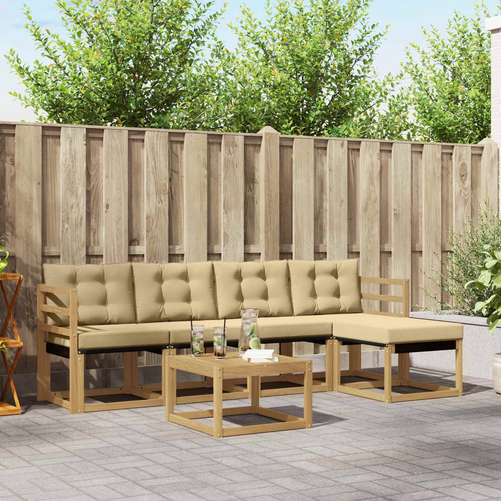 vidaXL Outdoor-Sofagarnitur mit Kissen 6 pcs Weiß und Beige