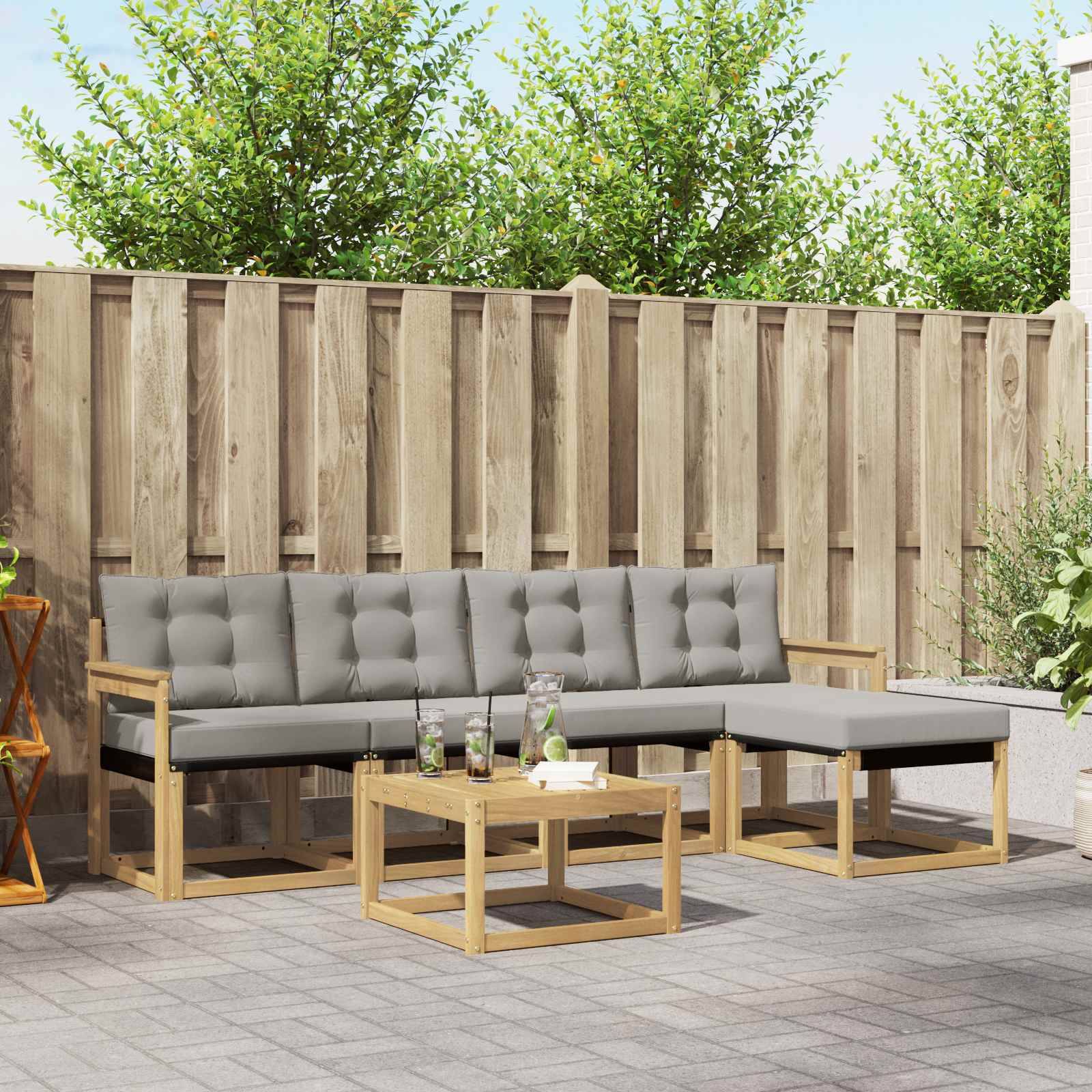 vidaXL Outdoor-Sofagarnitur mit Kissen 6 pcs Weiß und Hellgrau