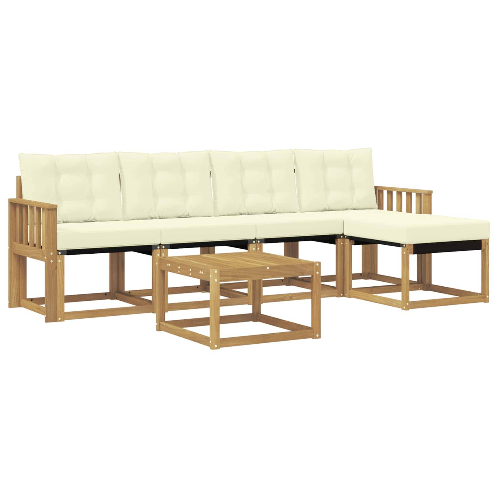 vidaXL Outdoor-Sofagarnitur mit Kissen 6 pcs Weiß und Creme