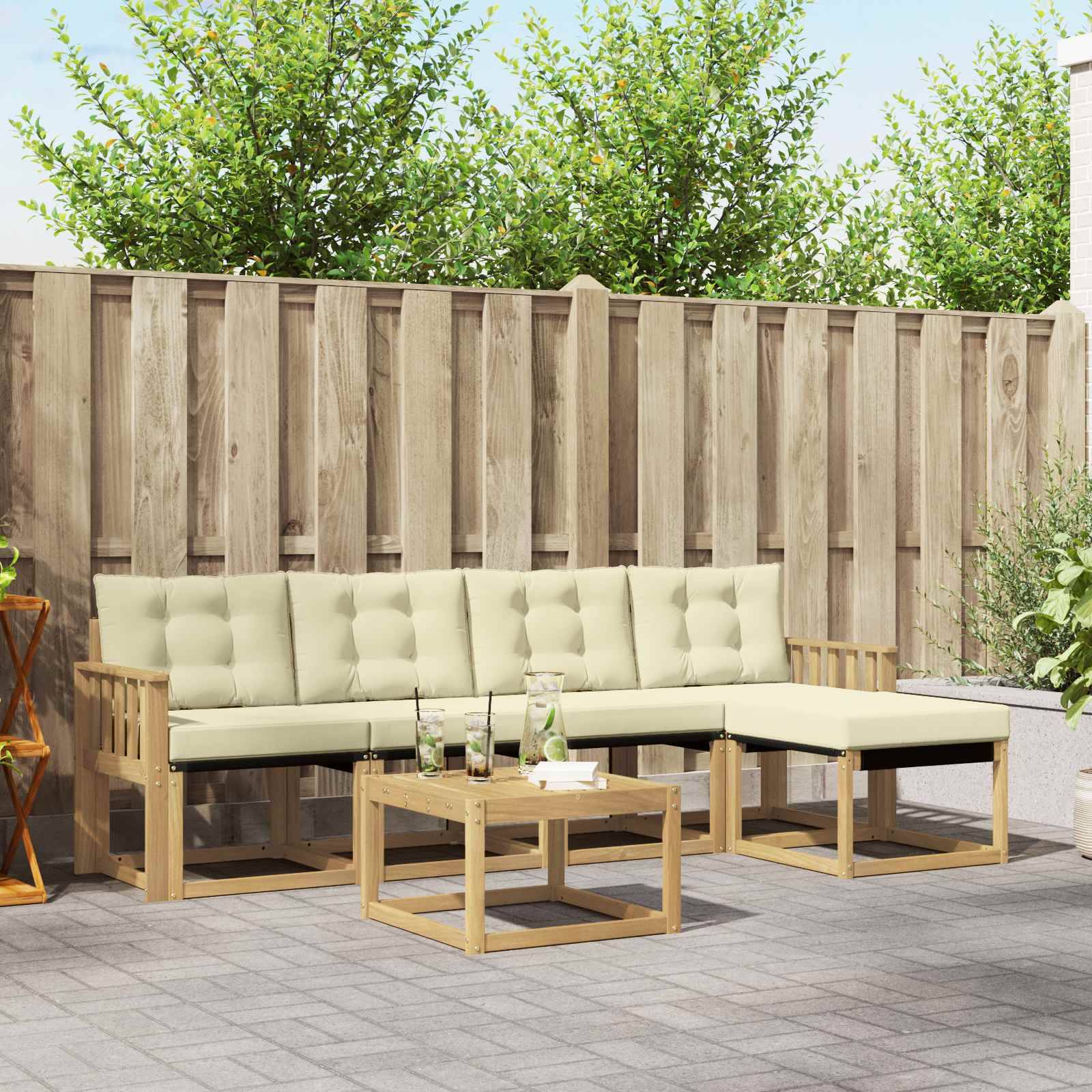 vidaXL Outdoor-Sofagarnitur mit Kissen 6 pcs Weiß und Creme
