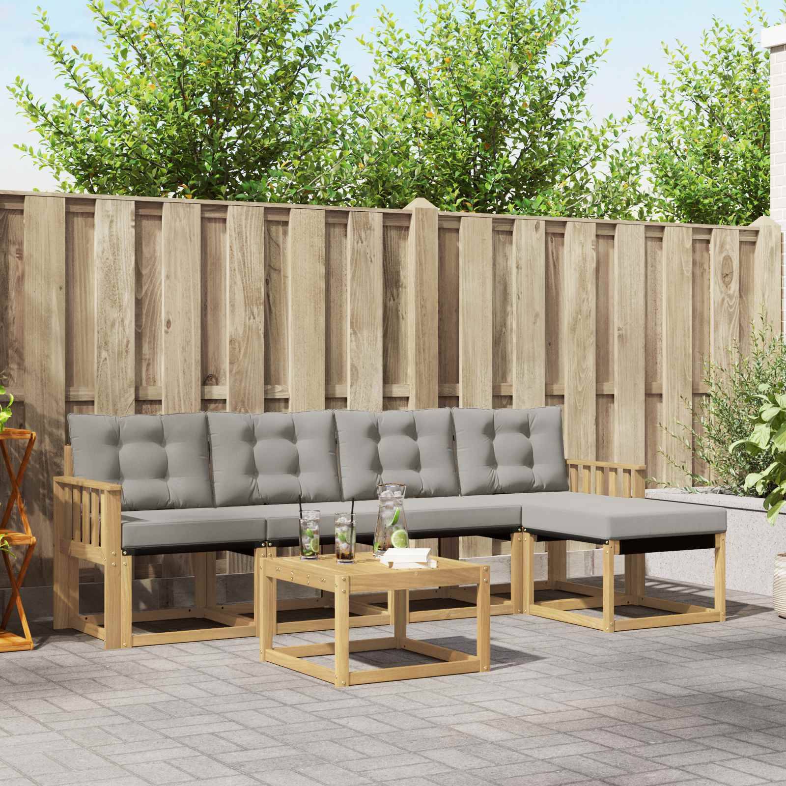 vidaXL Outdoor-Sofagarnitur mit Kissen 6 pcs Weiß und Hellgrau