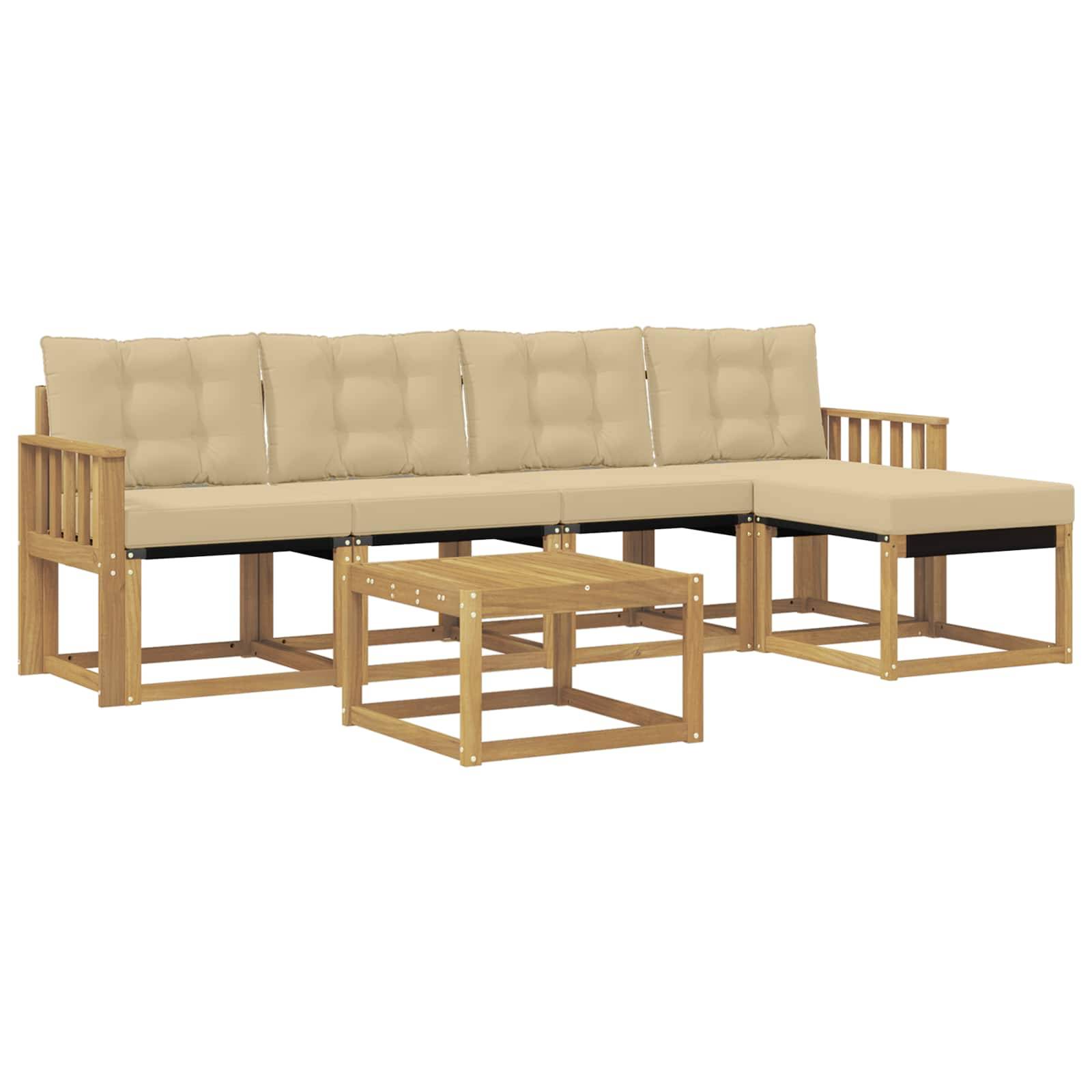 vidaXL Outdoor-Sofagarnitur mit Kissen 6 pcs Weiß und Beige